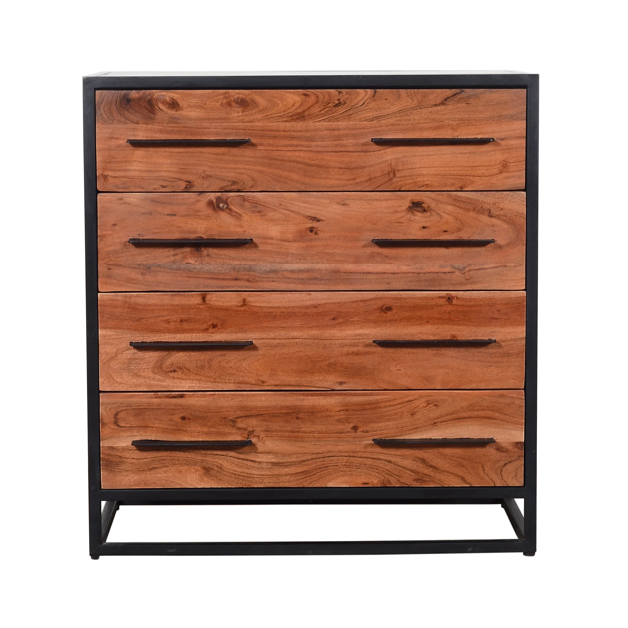 Handmade Dresser with Grain Details and 4 Drawers, Brown and Black