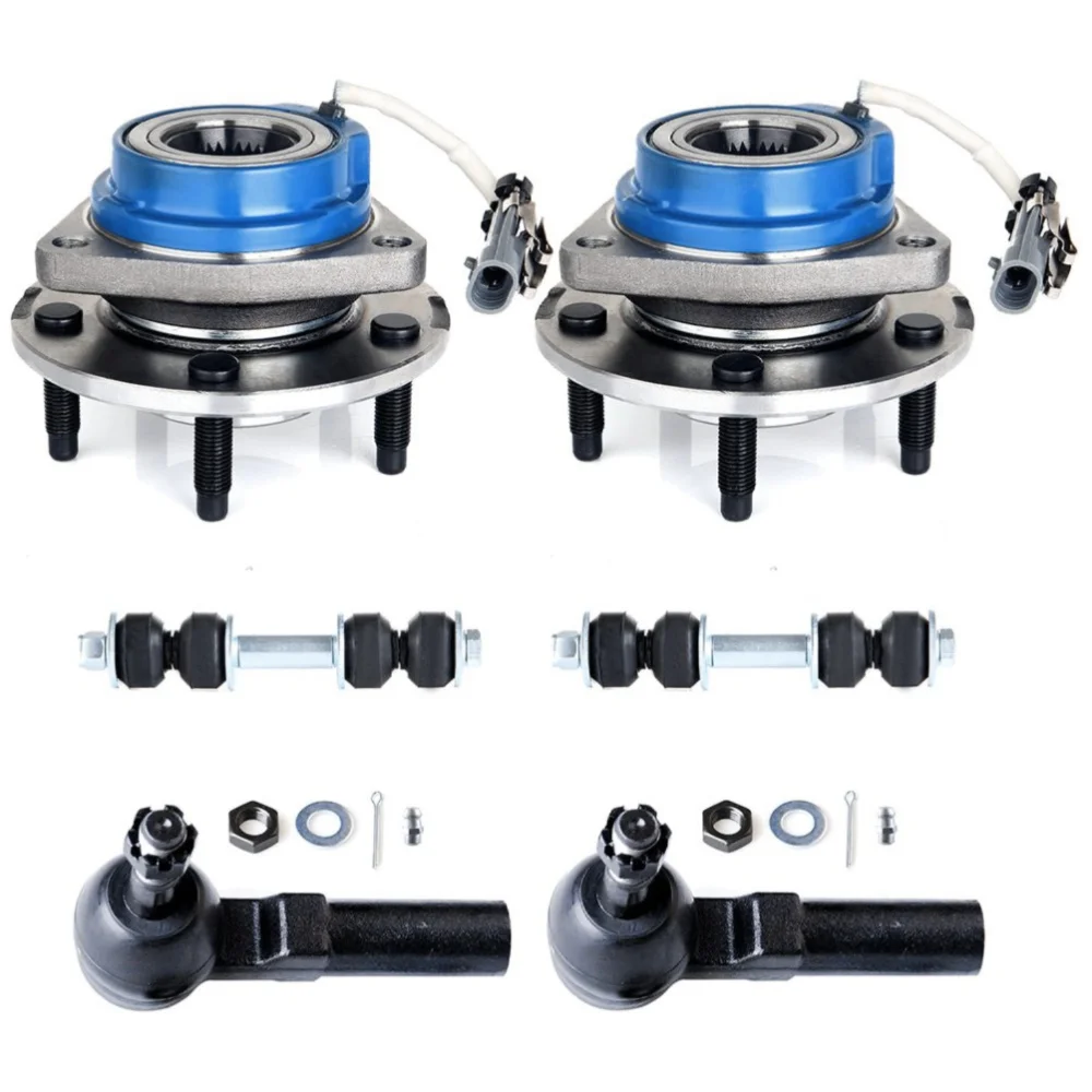 6pc Kit Front Wheel Hub & Bearing FWD w/ ABS Tie Rod Sway Bar For Buick