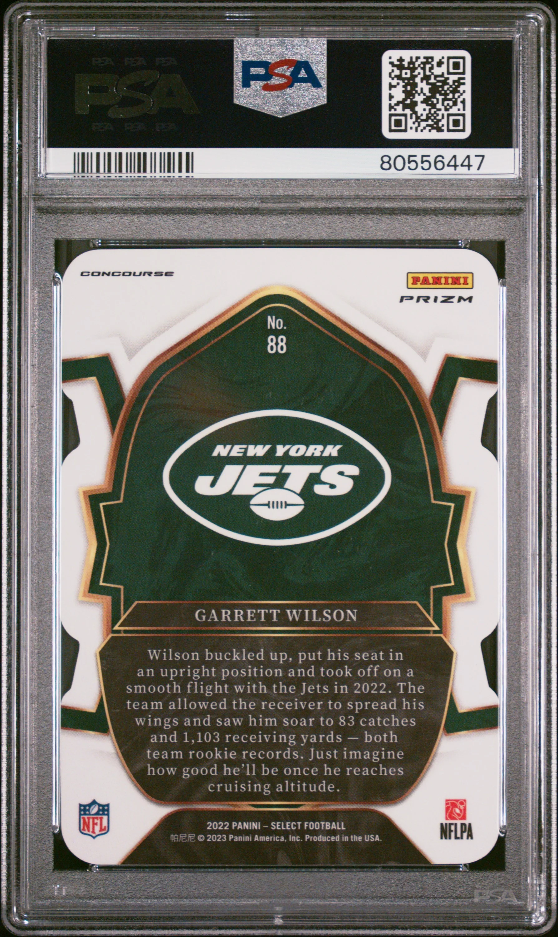Garrett Wilson Jets 2022 Select Black/Green Prizm Die-Cut Rookie Card #88 PSA 10