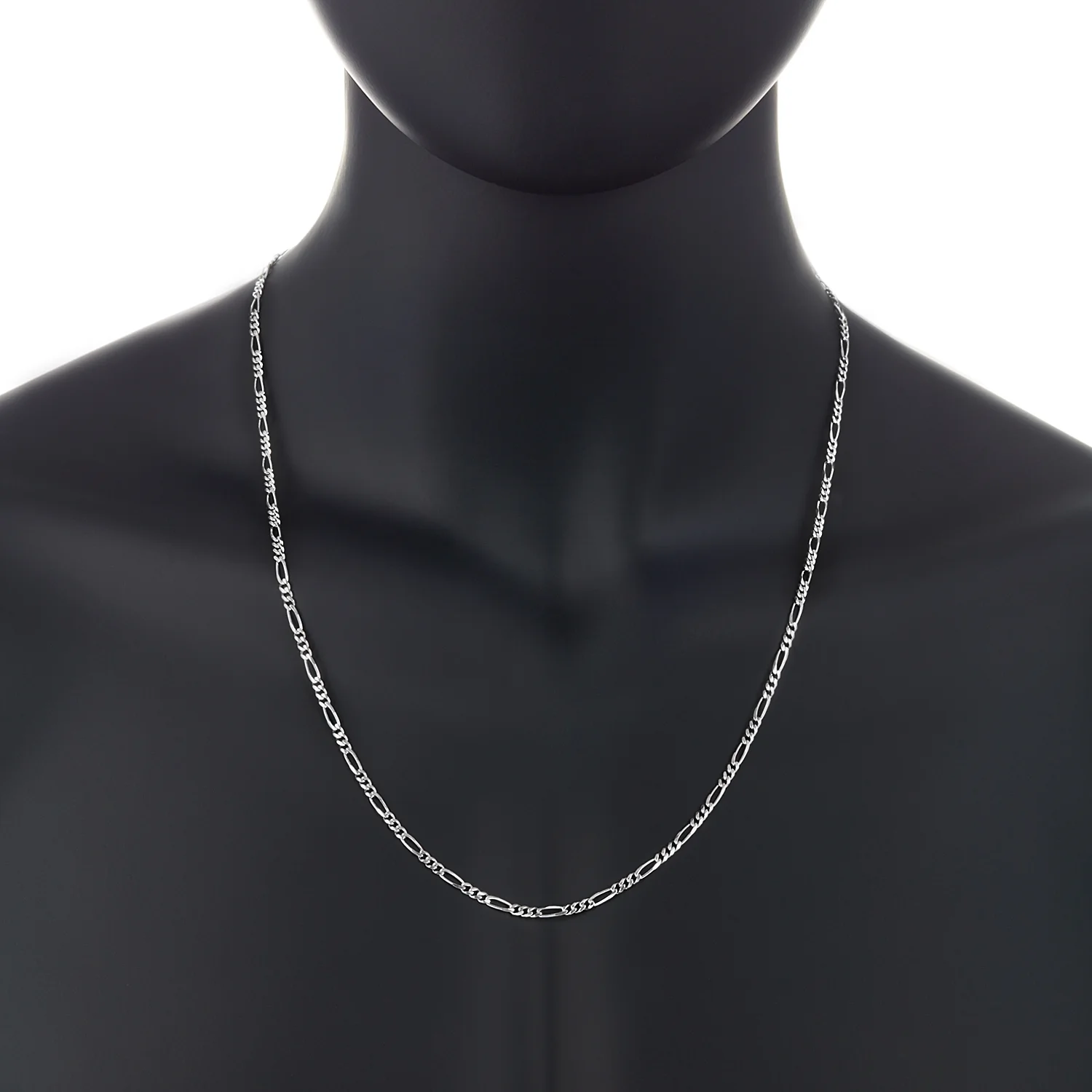 3mm Solid .925 Sterling Silver Flat Figaro Chain Necklace, 28 inches + Gift Box
