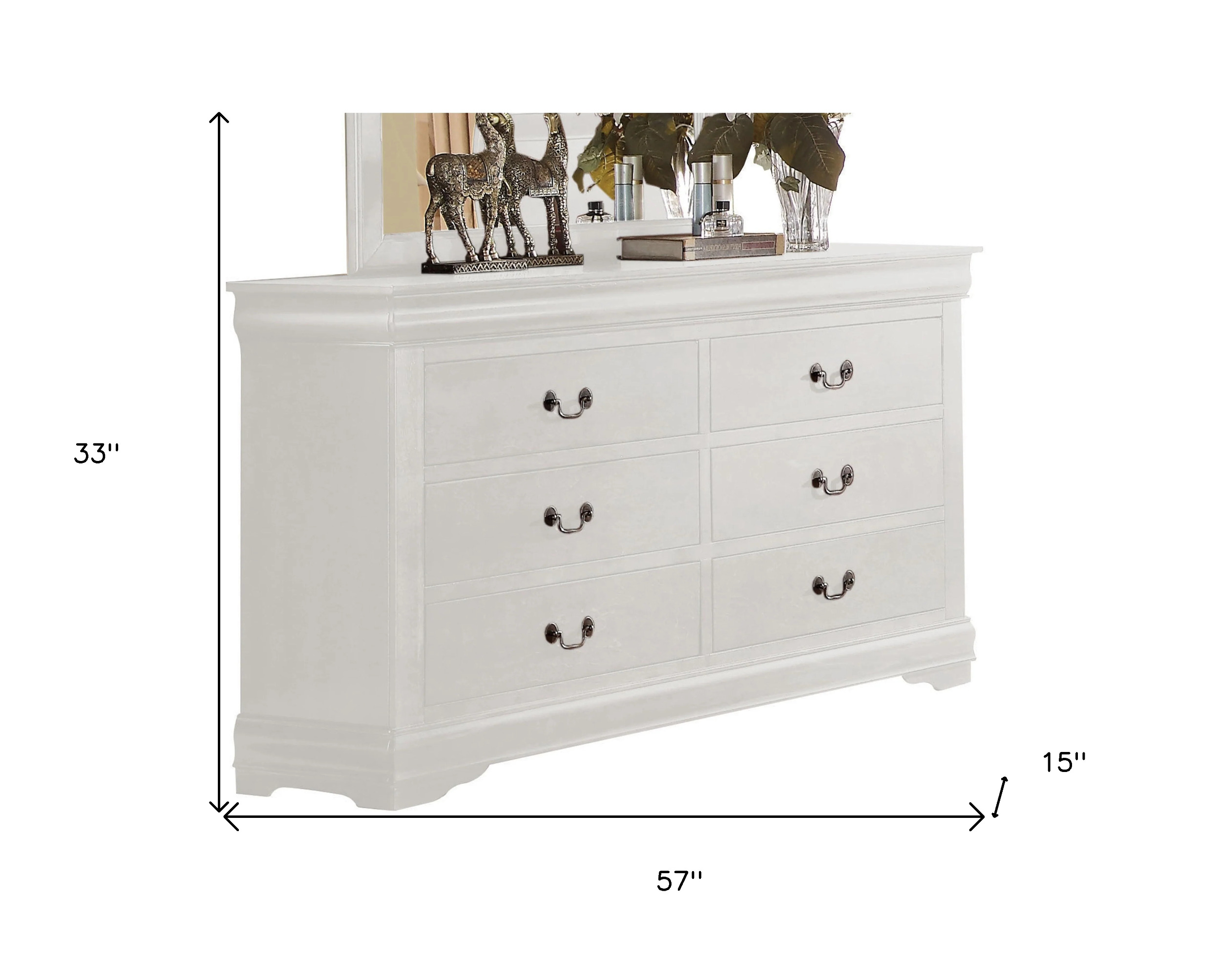 HomeRoots 485999 57 in. Solid Wood Six Drawer Double Dresser, White