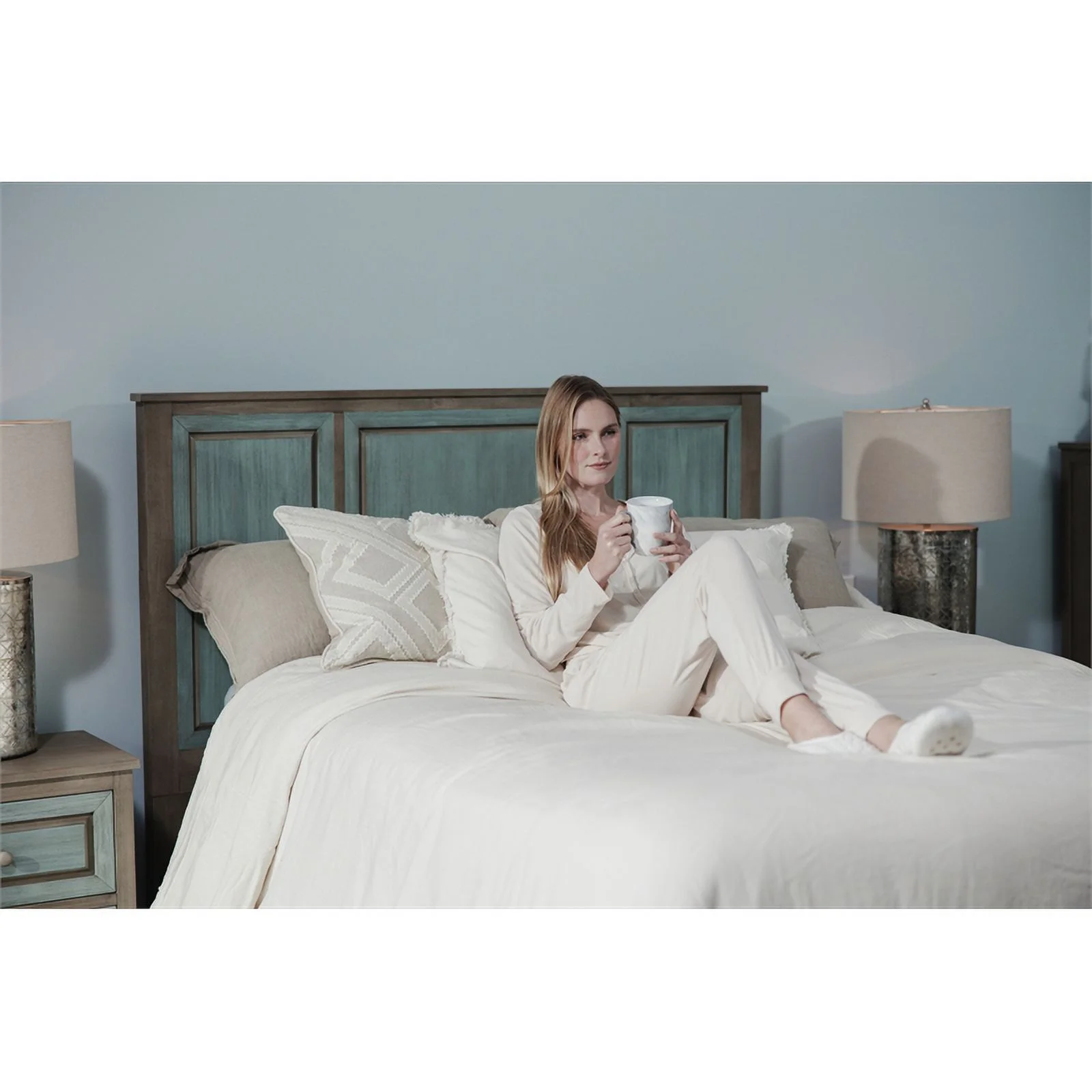 Sanibel Blue Grey Solid Wood Coastal Modern Queen Headboard