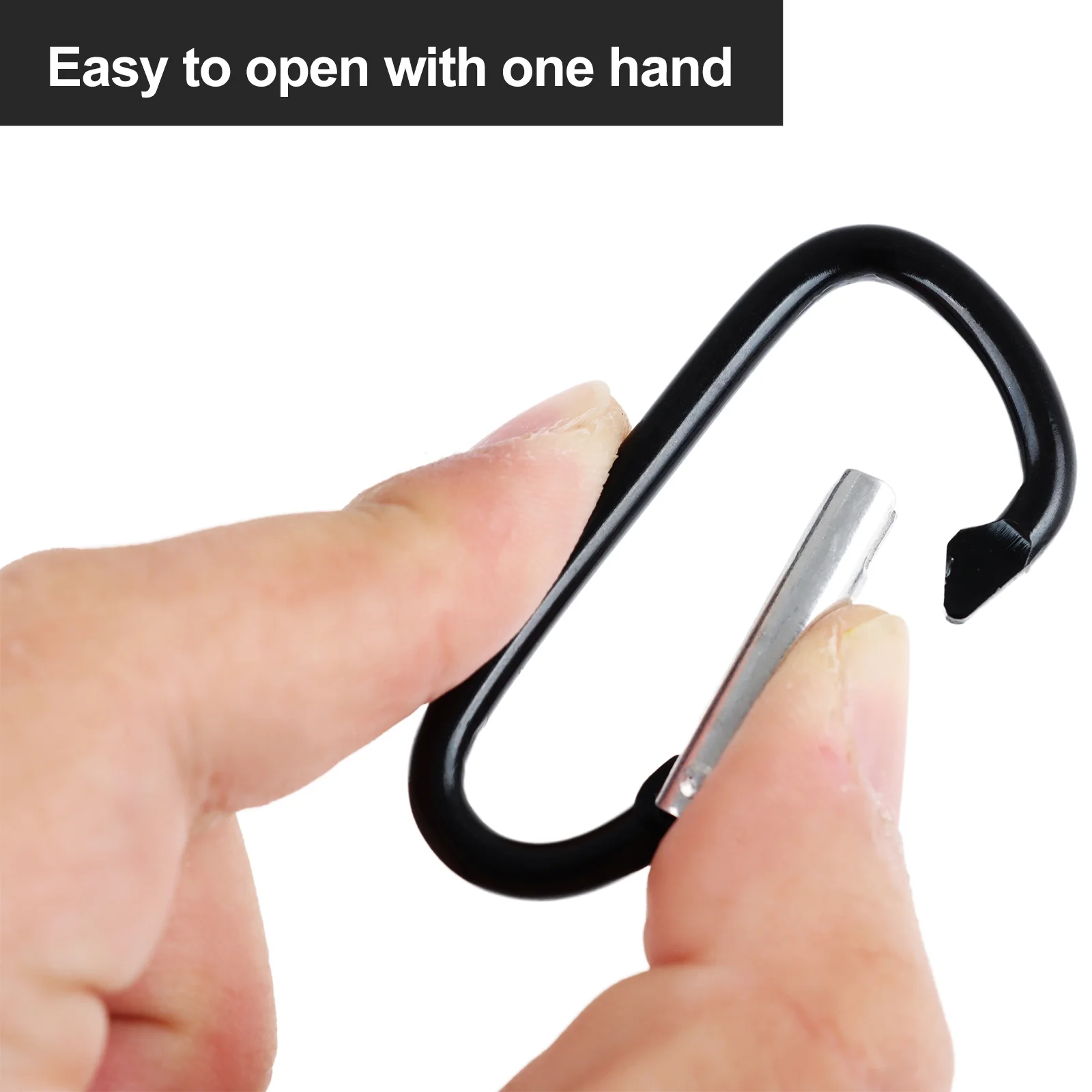 GOGO 60Pcs D-shaped Carabiner with Spring Snap Hooks, 2 Inch Carabiner Clip Key Holders - Black