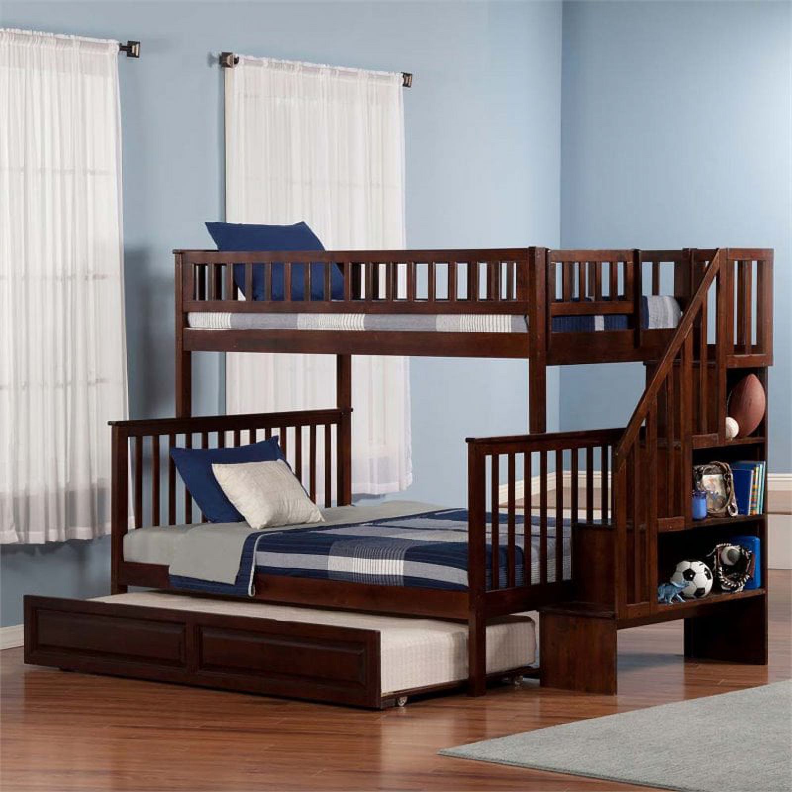 Leo & Lacey Twin Over Full Staircase Trundle Bunk Bed
