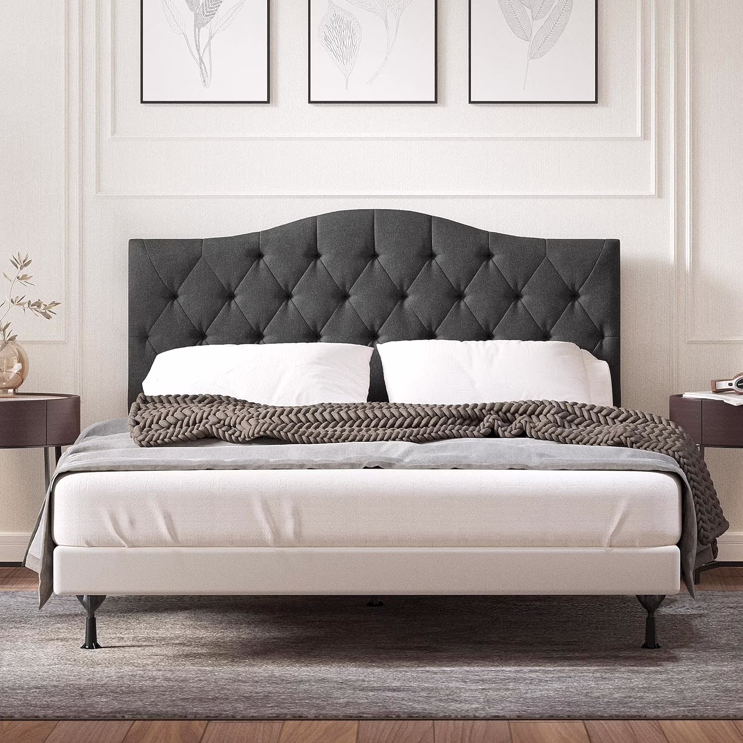 OROS Tufted Upholstered Headboard, Gray, Full/Queen