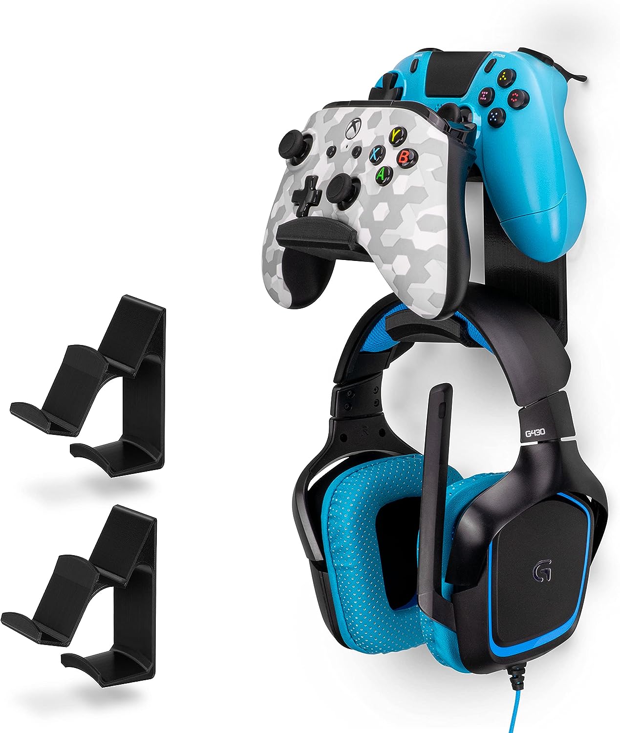 The UberAtlas Dual Game Controller & Headphone Stand Wall Mount Holder for Xbox ONE, Series X, PS5, PS4, PS3, Switch,