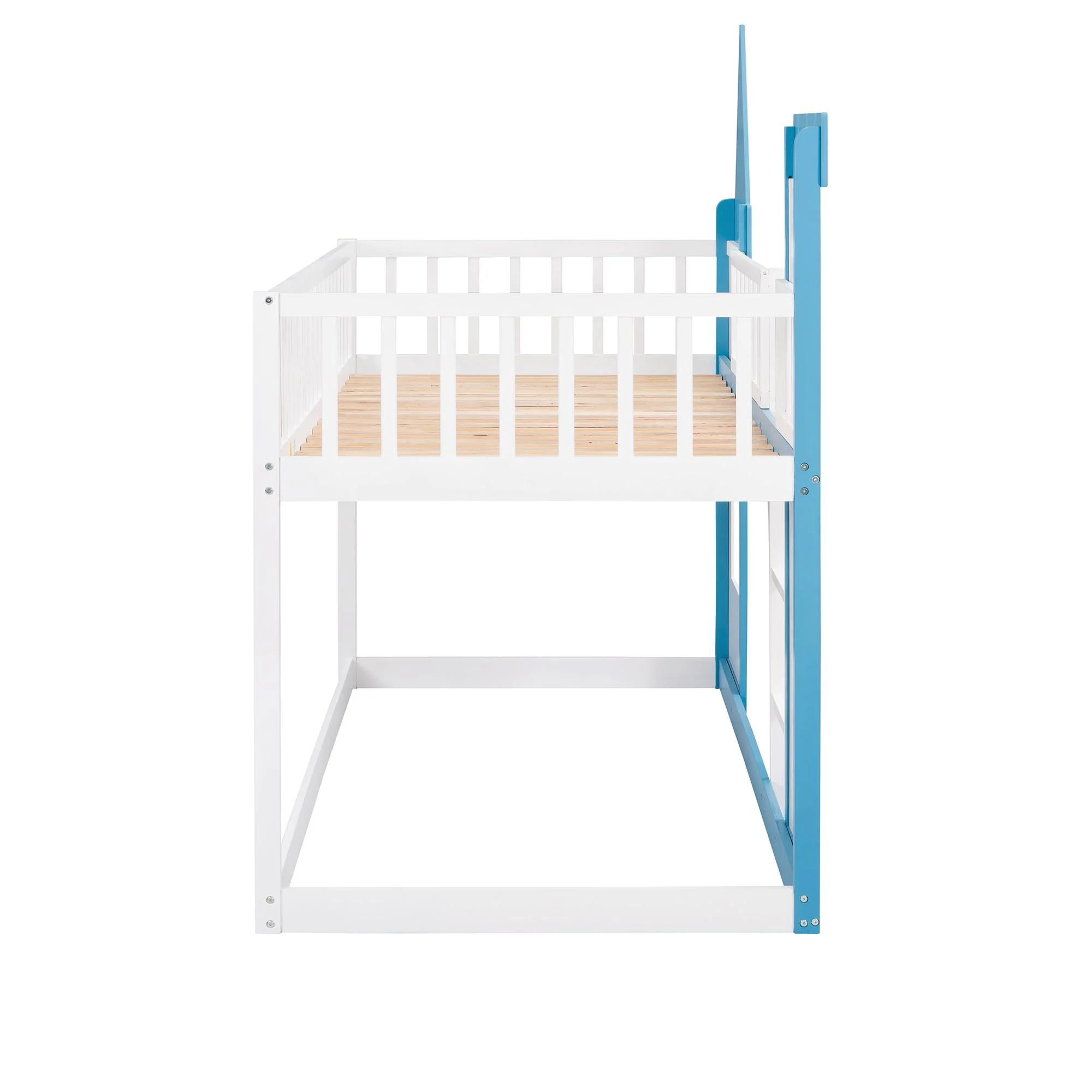 Adrinfly Twin Over Twin Castle Bunk Bed with Ladder - Blue