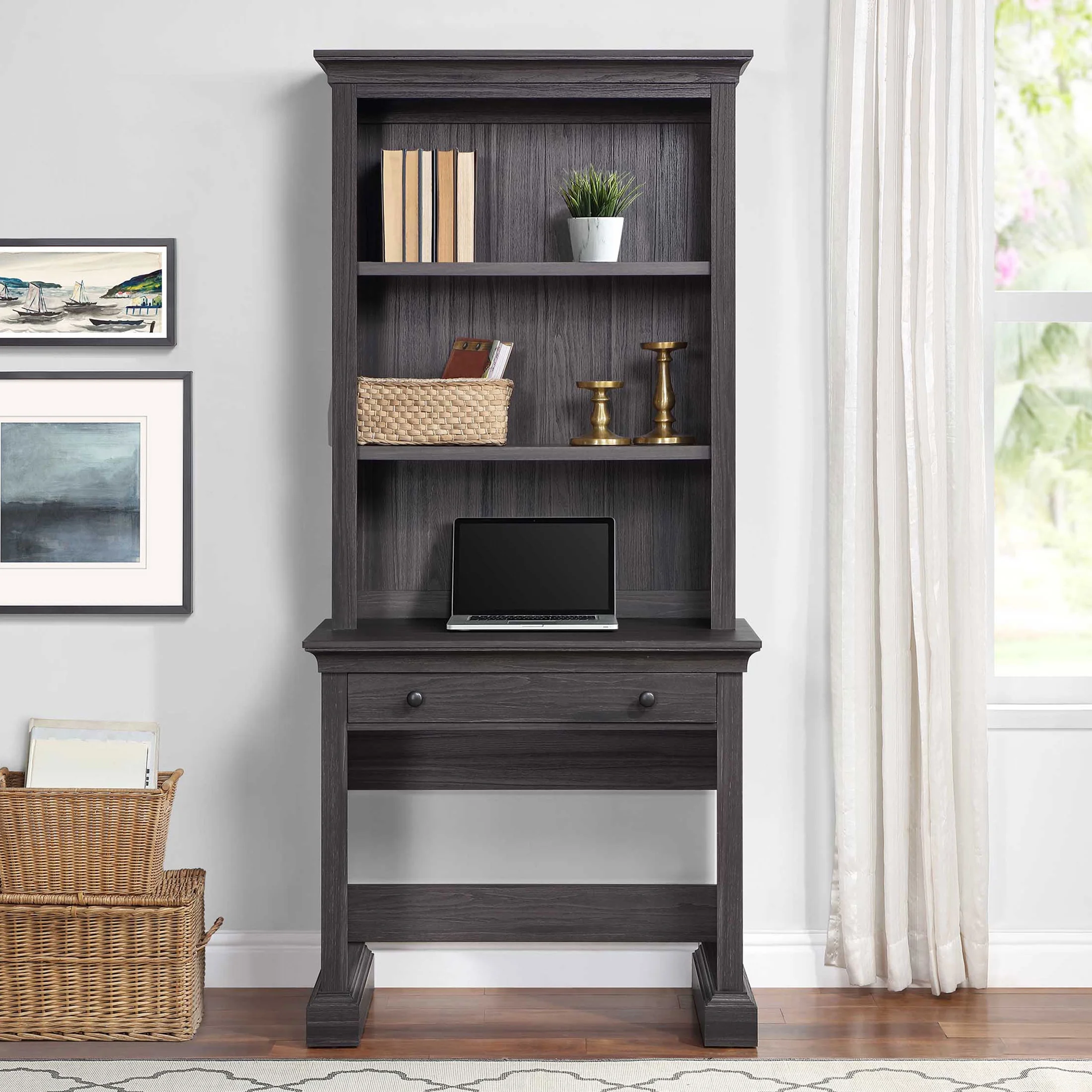 Better Homes & Gardens Canton Writing Desk with 2-Shelf Hutch, Tobacco Oak Finish