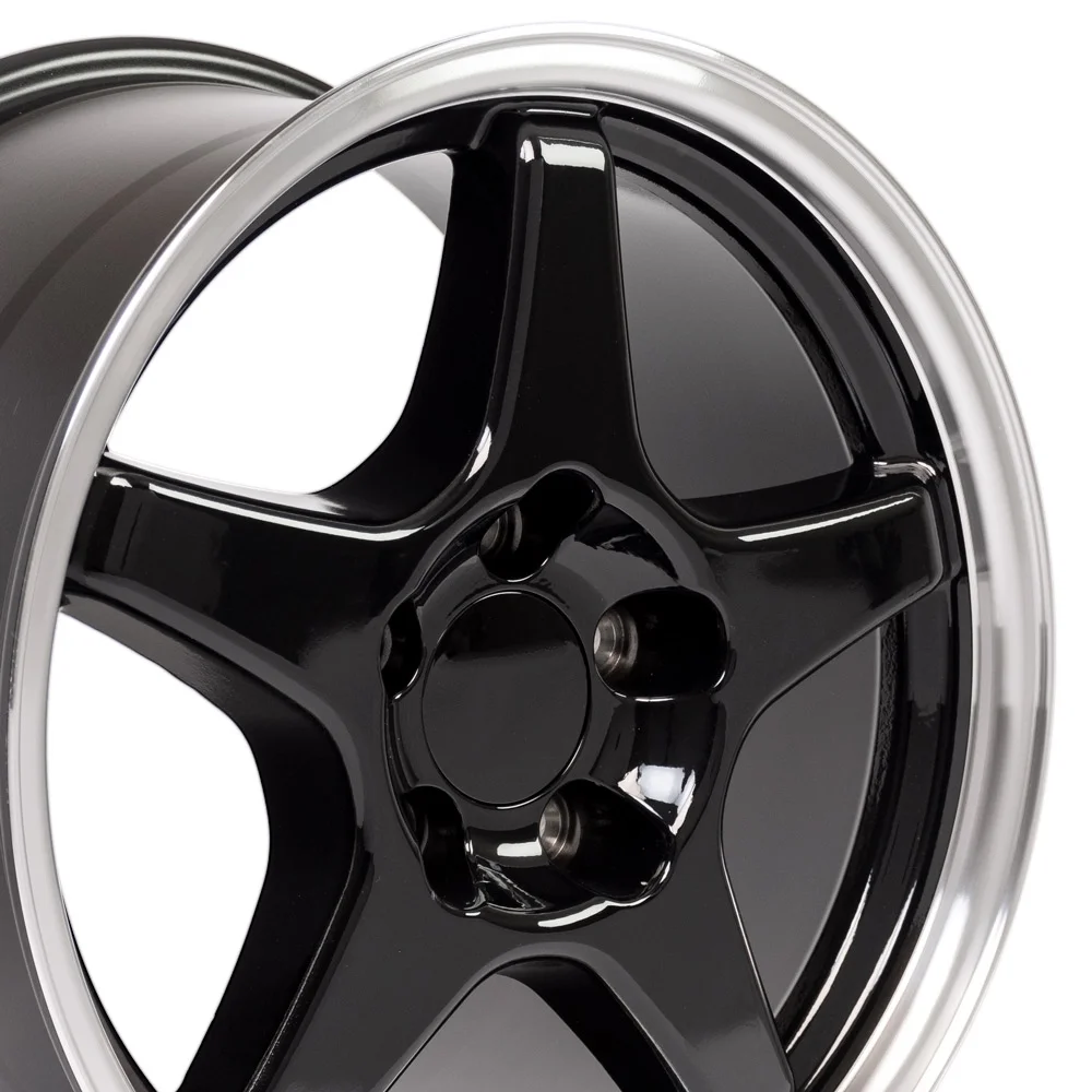 17 inch Rim fits 1997-2004 Chevrolet Corvette ZR1 Style Black w/Machined Lip 17x9.5 Wheel Direct Fit