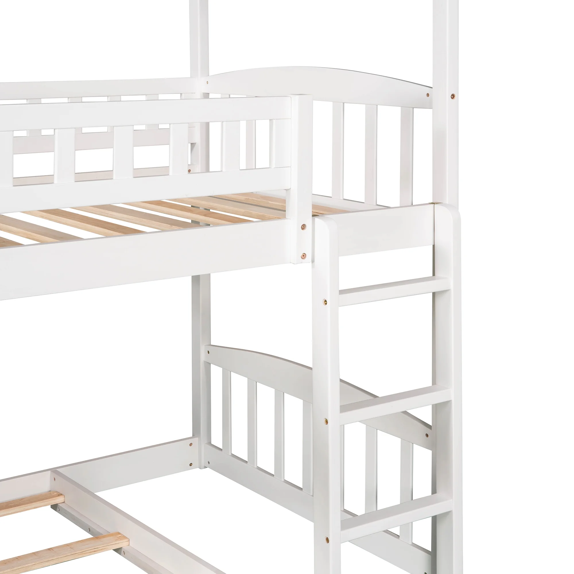 White Twin Over Twin Bunk Bed with Two Drawers and Slide, House Bed with Slide