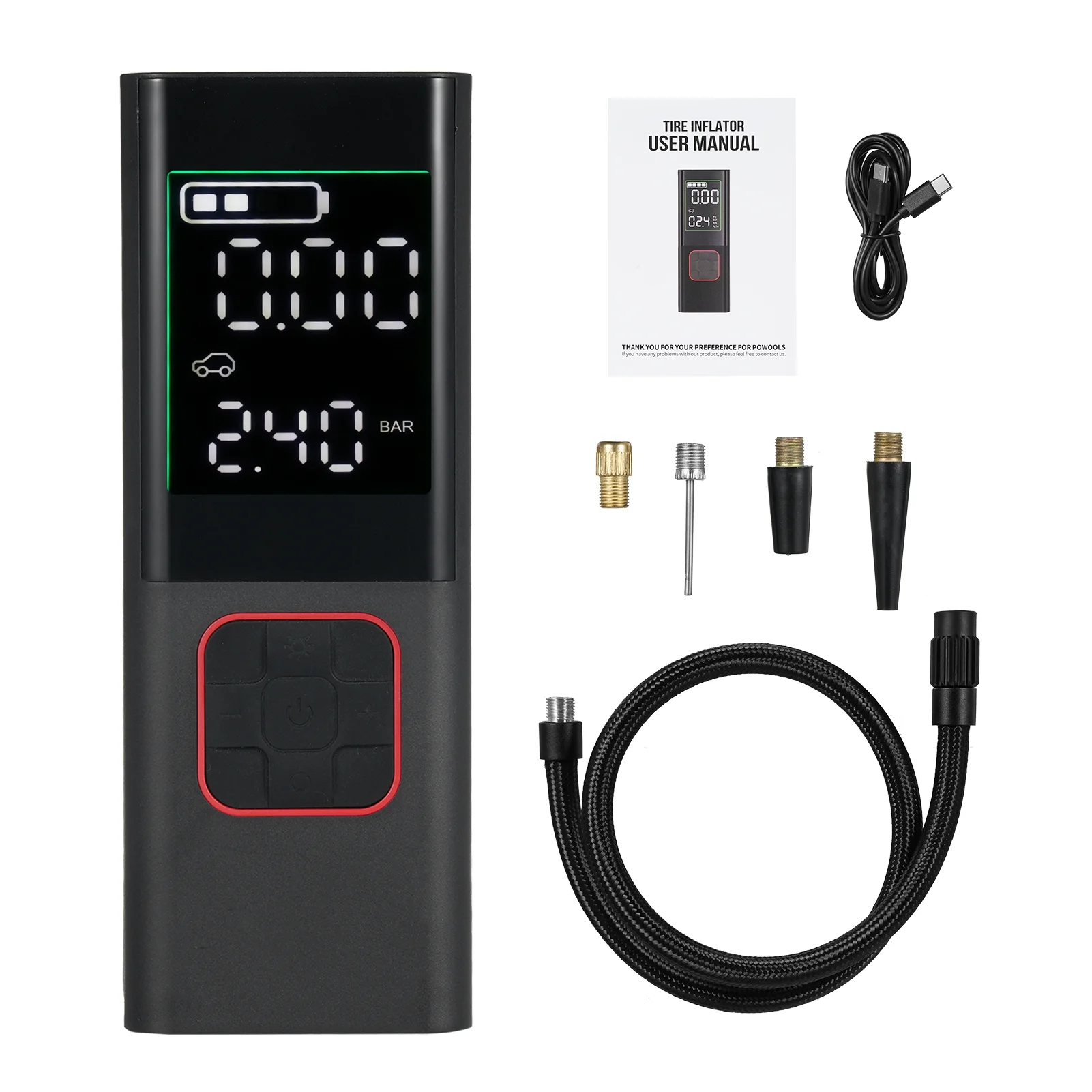 Carevas Tire Inflator Portable Air Compressor 160PSI Cordless Air Pump for Car Tires 2600mAh Battery Rechargeable Bike Air Pump with LCD Screen for Car Tires Motorcycle Bike Ball Bicycles