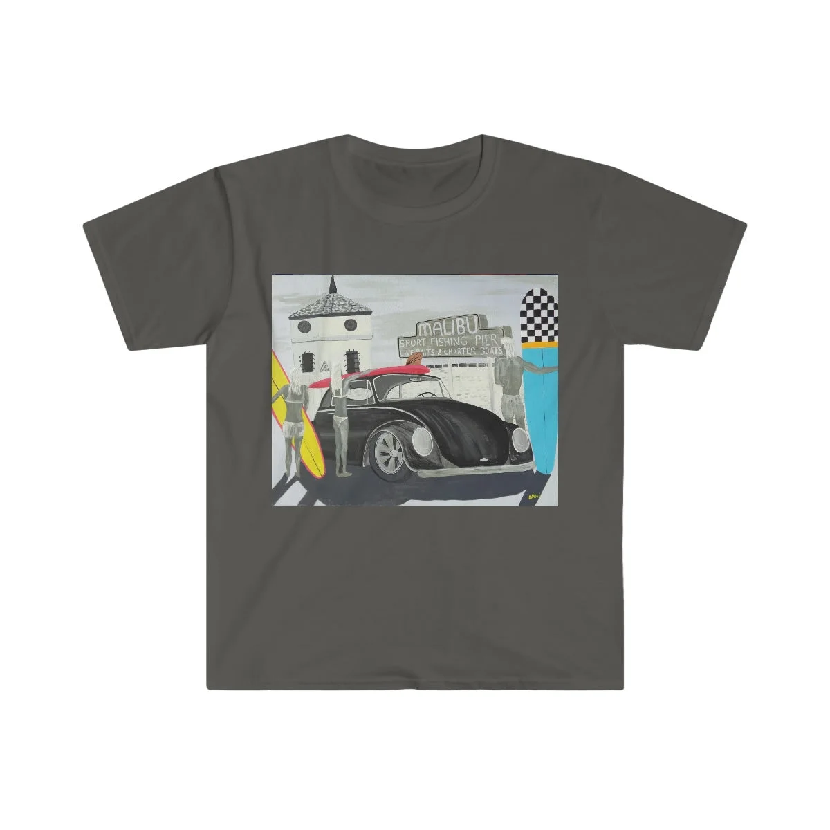 VW Bug at malibu pier Unisex Softstyle T-Shirt