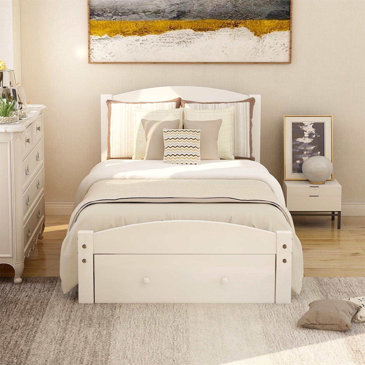 Copper Grove  Cregneash Twin Bed Frame with Storage Drawer White N/A