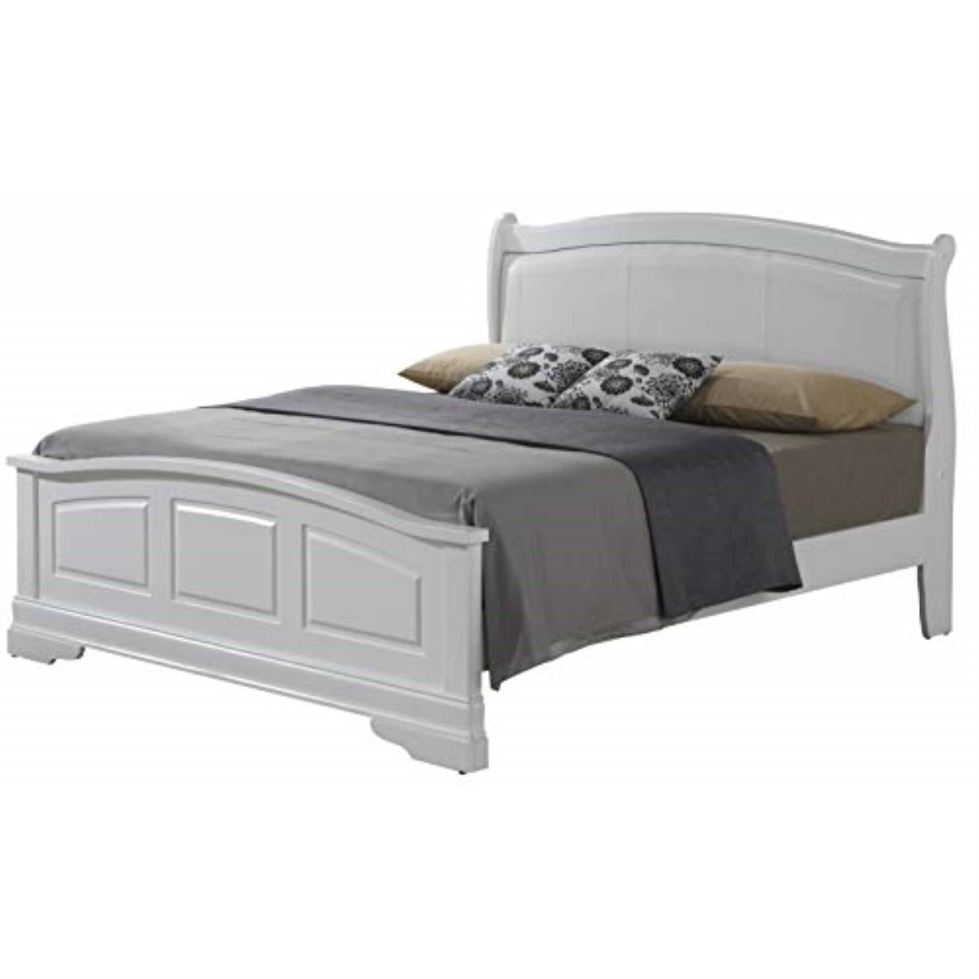 Glory Furniture Louis Phillipe Faux Leather and Wood Bed Antique White King Natural Traditional