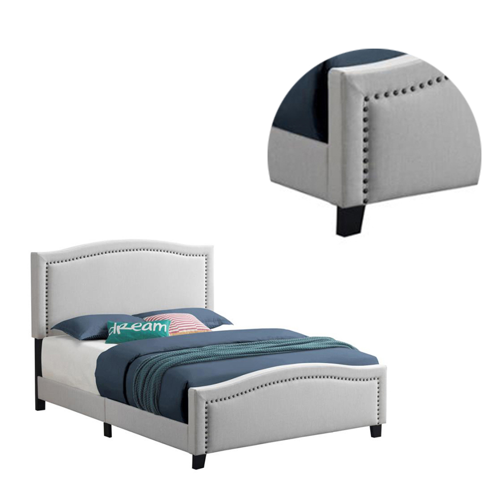 Fabric Upholstered Curved Design Queen Bed, Beige- Saltoro Sherpi