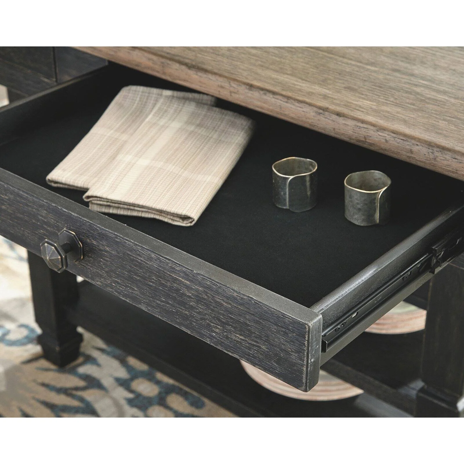 Ashley Furniture Tyler Creek Storage Dining Table in Black and Gray