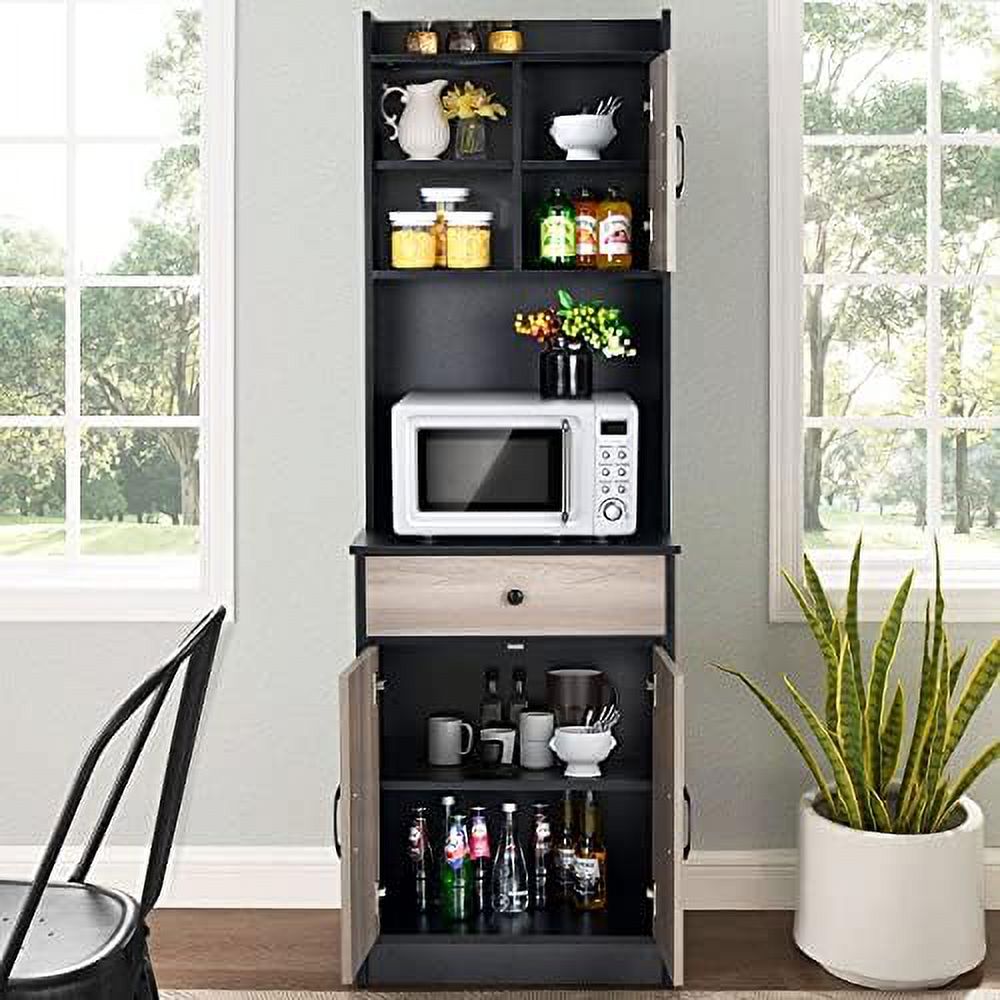 KHBIULIFE 71\u2019\u2019 Kitchen Pantry  Cabinet  Freestanding Kitchen Buffet Hutch with Drawer  3 Doors and Adjustable Shelves  Tall Cabinet Cupboard for Kitchen  Living Room (Black)