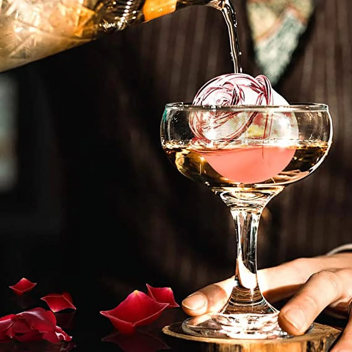 Namzi 3D Rose Ice Molds 2.5 Inch, Large Ice Cube Trays, Make 4 Giant Cute Flower Shape Ice, Silicone Rubber Fun Big Ice Ball Maker for Cocktails Juice Whiskey Bourbon Freezer, Dishwasher Safe, Black