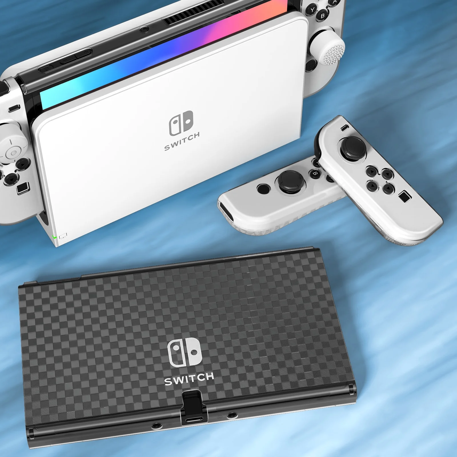 HEYSTOP 28 in 1 Switch OLED Accessories Bundle Compatible with Nintendo Switch OLED Gift Kit with Carrying Case, Dockable Protective Case Covers, Screen Protector, Steering Wheel, Joycon Grips (Black)