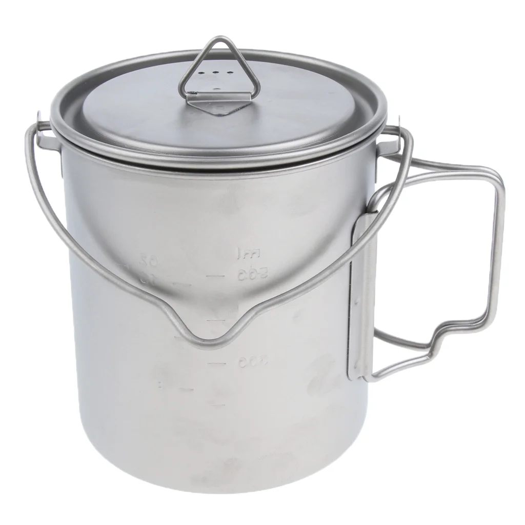 Titanium Hanging Pot Outdoor Camping Cookware Soup Pot Mesh Bag for Hiking Beach Picnic BBQ Fishing Backpacking