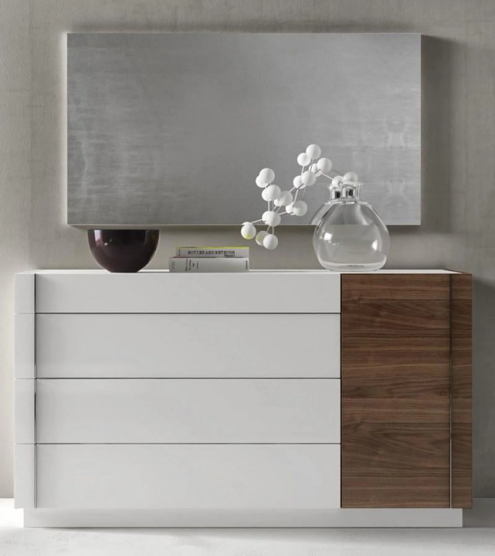 Modern White Lacquer Walnut & Wood Veneer 4 Drawer Dresser J&M Lisbon