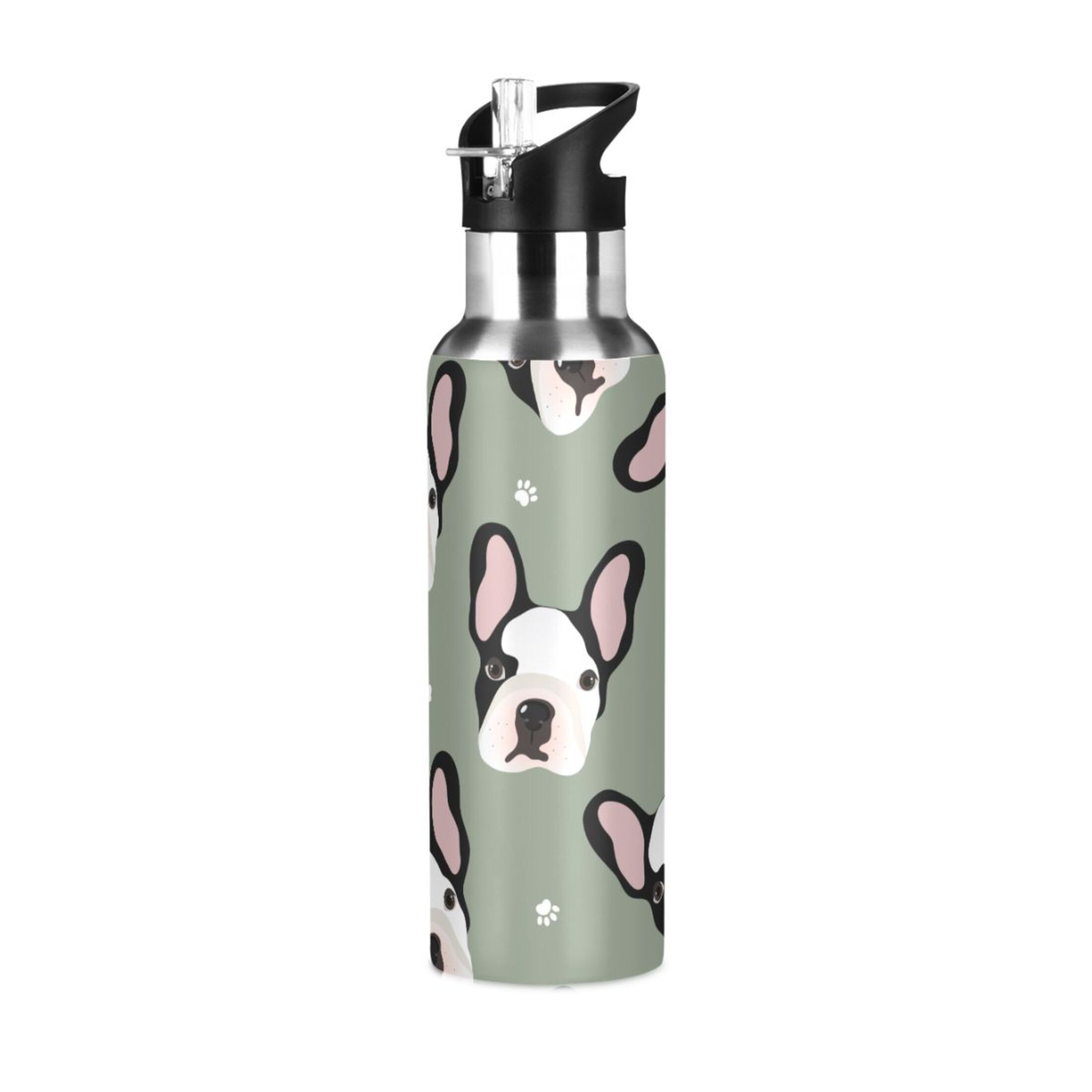 Water Bottle with Straw Lid Leak Cute Dog Puppies Stainless Steel Insulated Thermos Vacuum Flask for Cold Hot Drinking for Sports Camping Gym Yoga