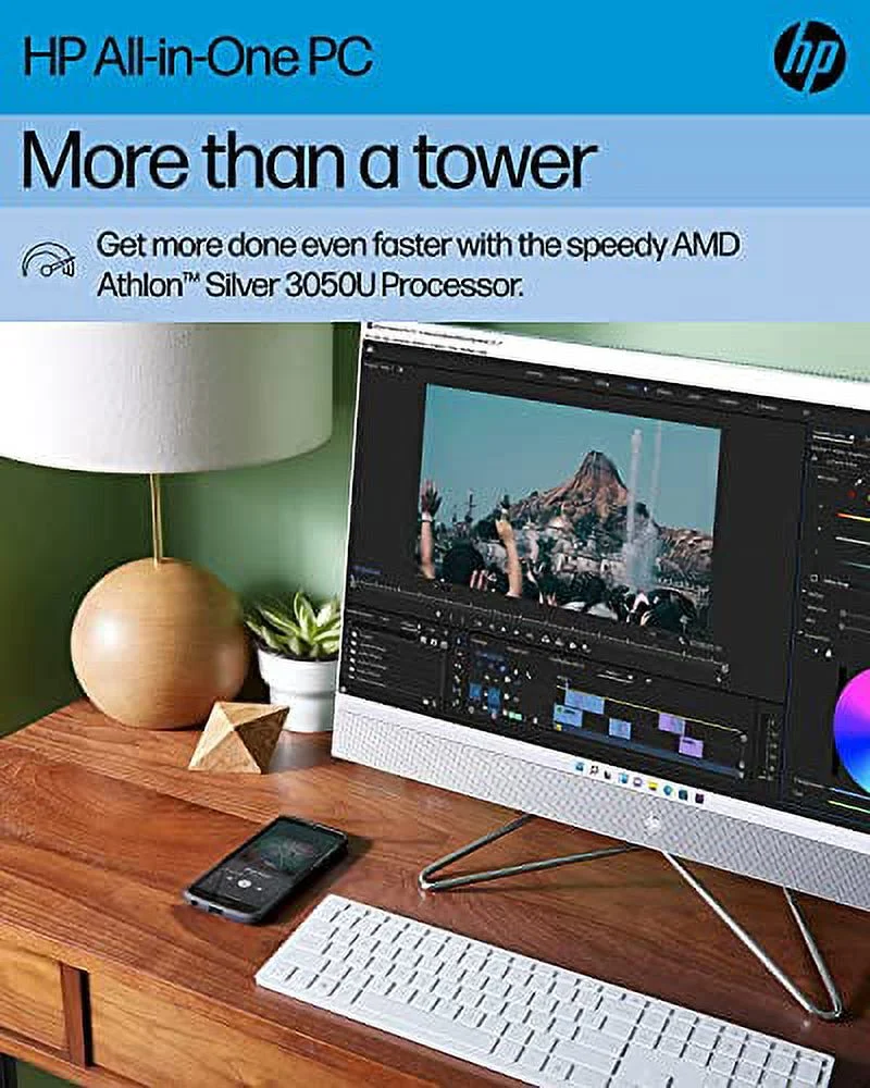 HP 2023 Newest 24-inch FHD Micro Edge All-in-One Desktop PC Dual-Core AMD Athlon Silver 3050U 16GB DDR4 NVMe 1TB SSD DVD WiFi AC BT RJ45 Webcam Mouse Keyboard Windows 10 Pro w/RE USB