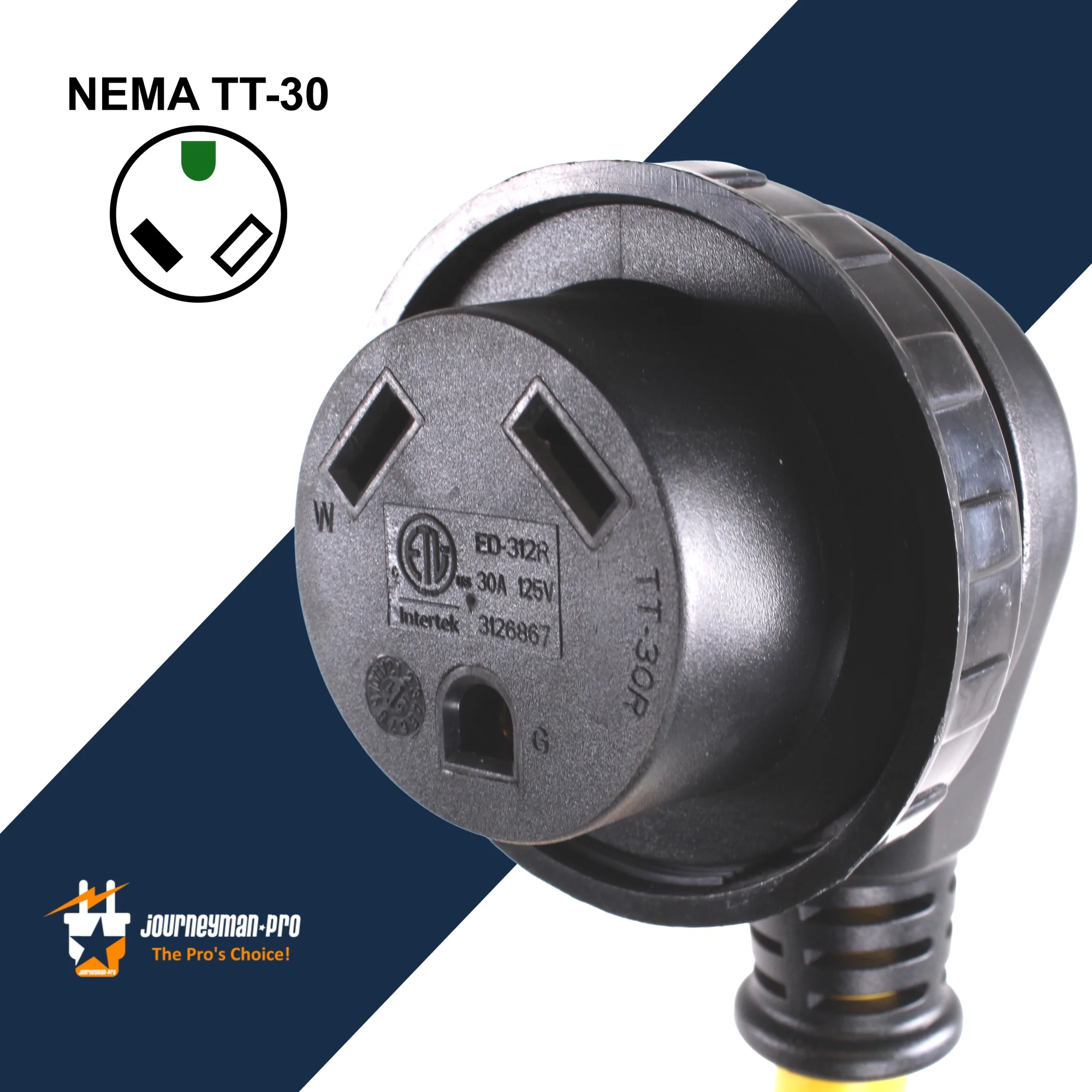 Journeyman-Pro 30A RV Power Extension Cord TT30 Locking Female (Safety Yellow), Black Grip Handle w/Power Indicator - 15, 25, 50 Feet Length 125V - 30 AMP, TT-30P to TT-30R(Twist Lock) (15 Feet) …