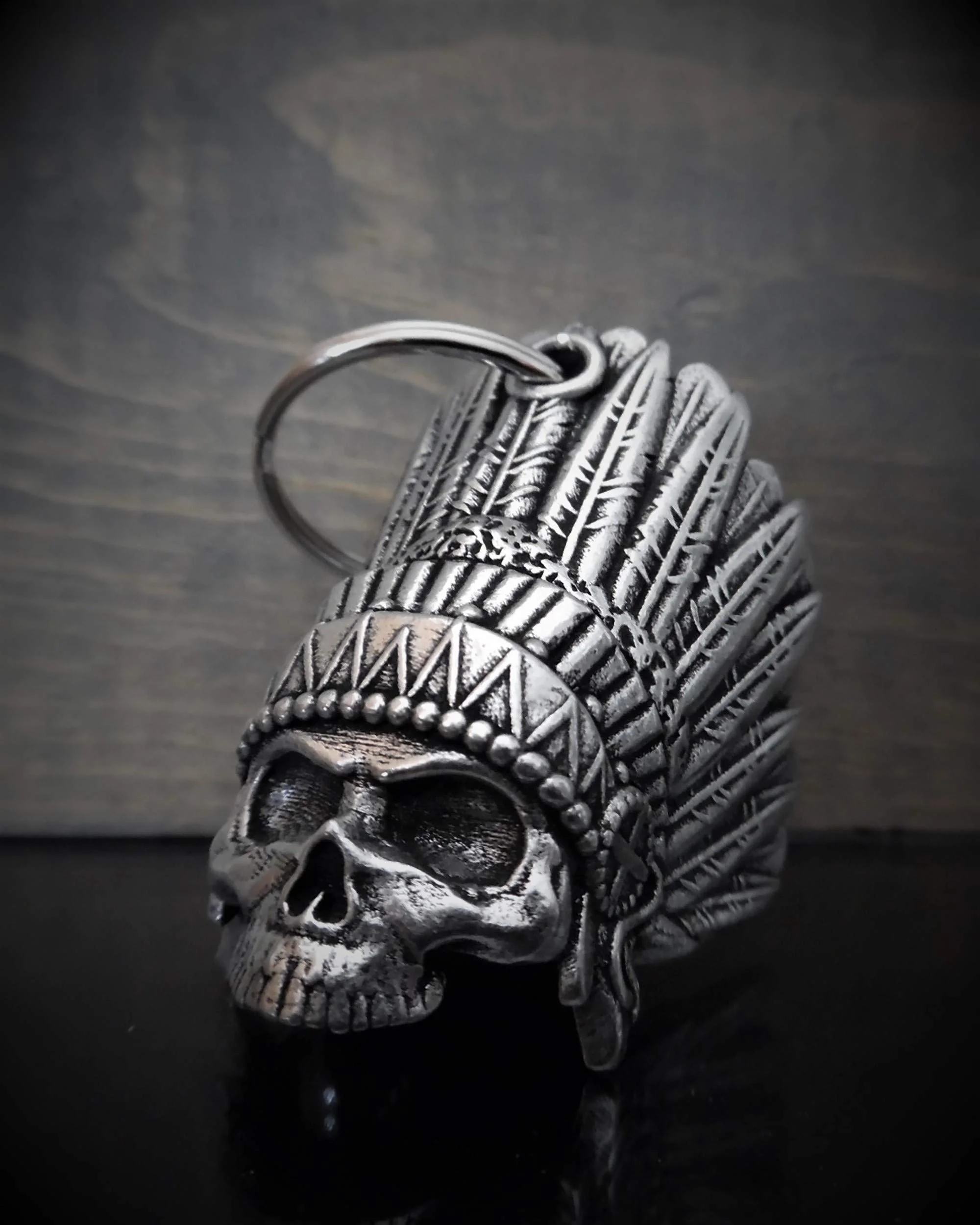 Indian Skull Motorcycle Biker Bell Accessory or Key Chain for Luck