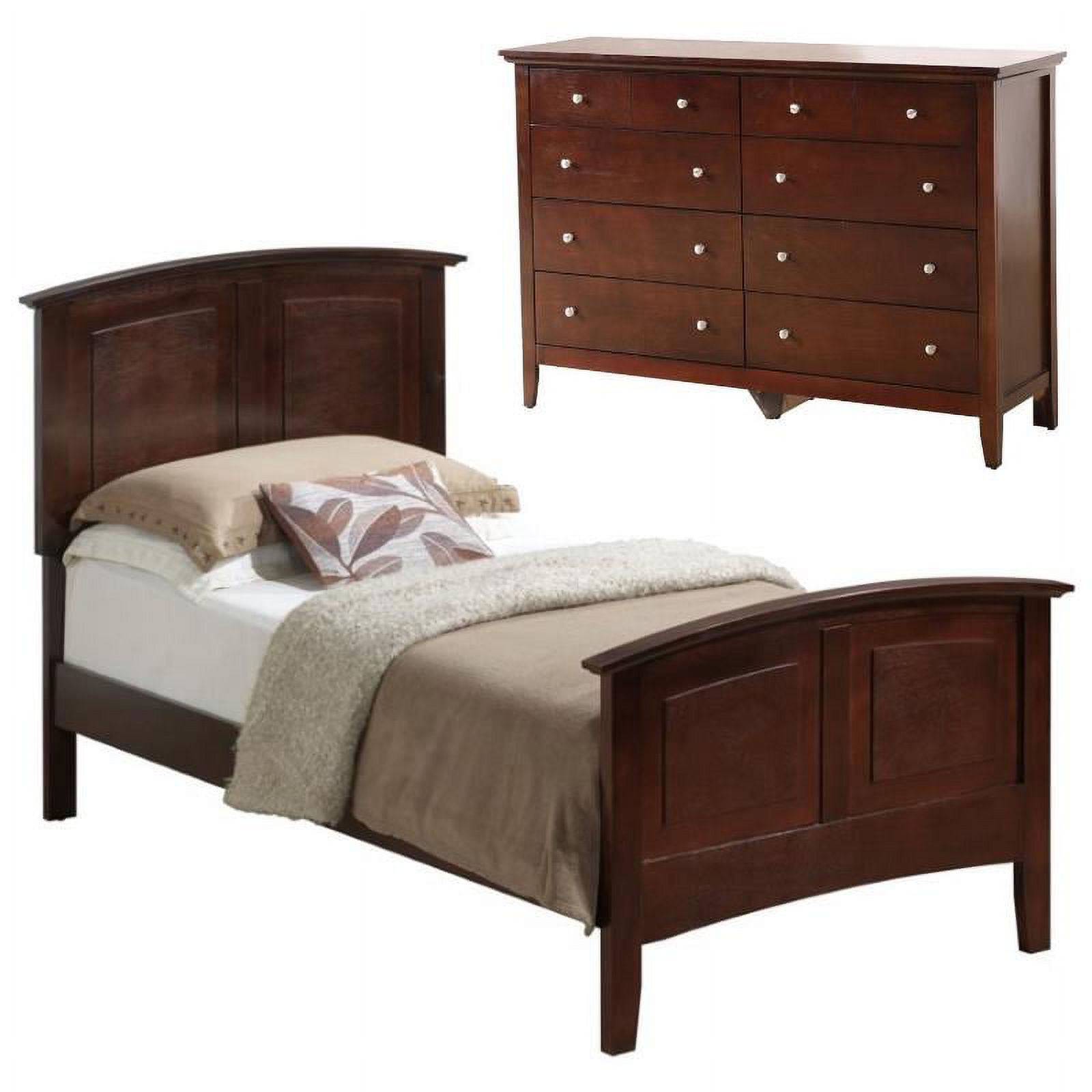 Home Square 2-Piece Set with Twin Panel Bed & 8-Drawer Dresser in Cappuccino