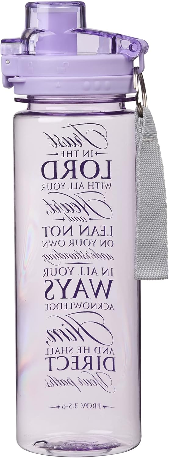 Wide Mouth BPA- Reusable Plastic Sports Water Bottle For Men & Women, Inspirational Scripture W/Locking -Top Lid & Carry Strap, 28 Oz.