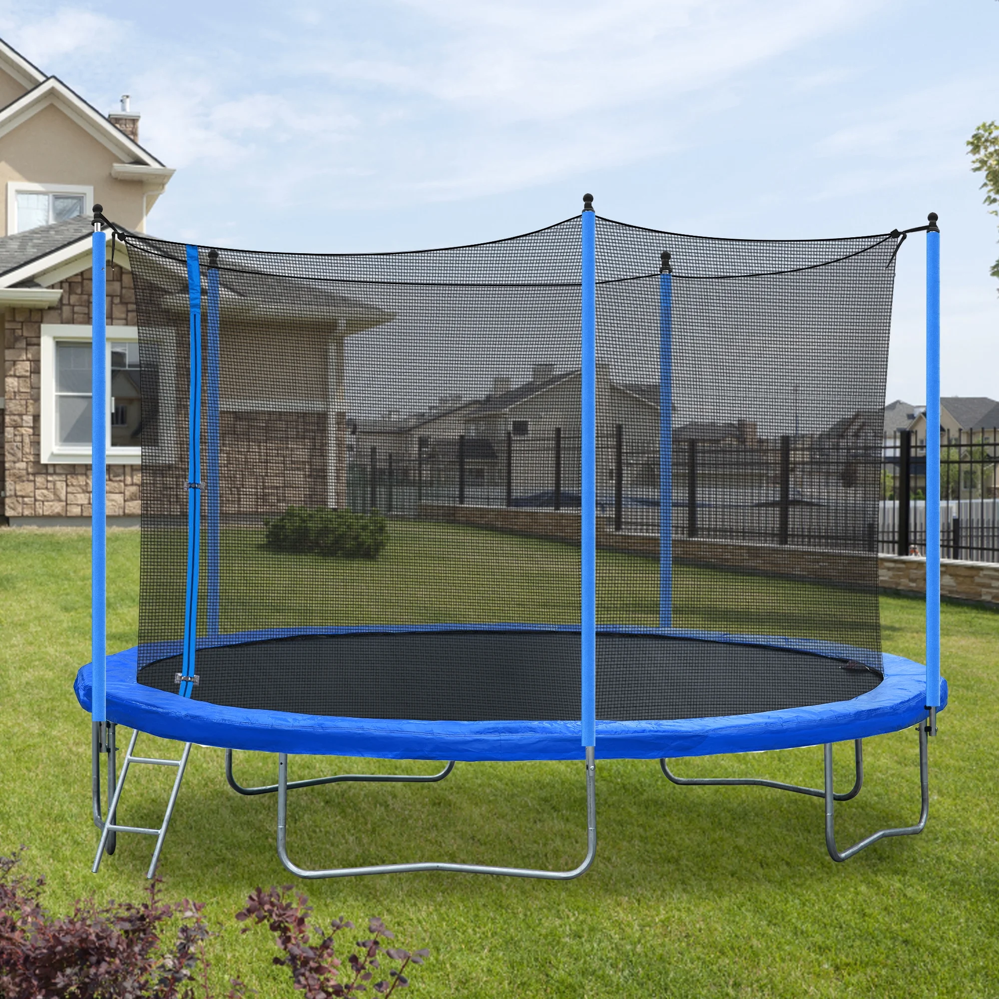 12FT Outdoor Trampoline - Seizeen Heavy-Duty Trampoline with Enclosure Net and Spring Pad, Large Trampolines Thickened for Kids Jumping, All-Weather Trampolines Durable for Lawn Garden Yard, Blue