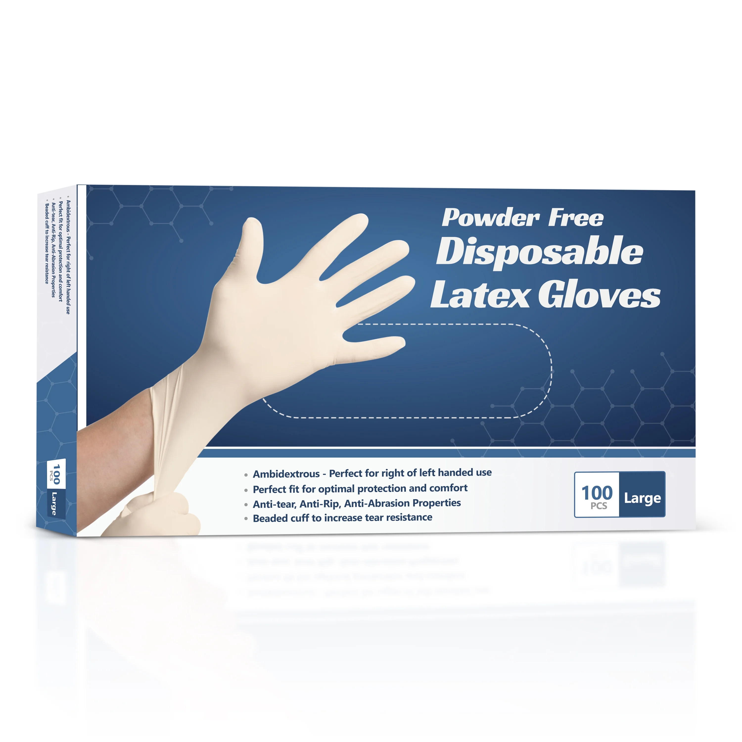 New Disposable Latex Gloves, Powder Free (100 Gloves Per Box) (Large)