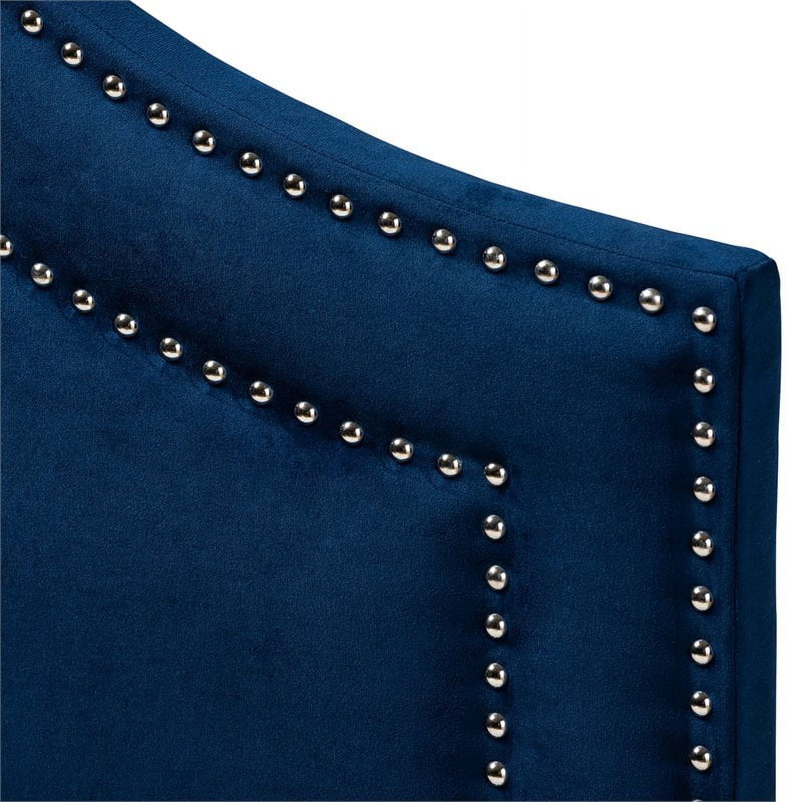 Bowery Hill Modern Velvet and Wood Queen Headboard in Navy Blue