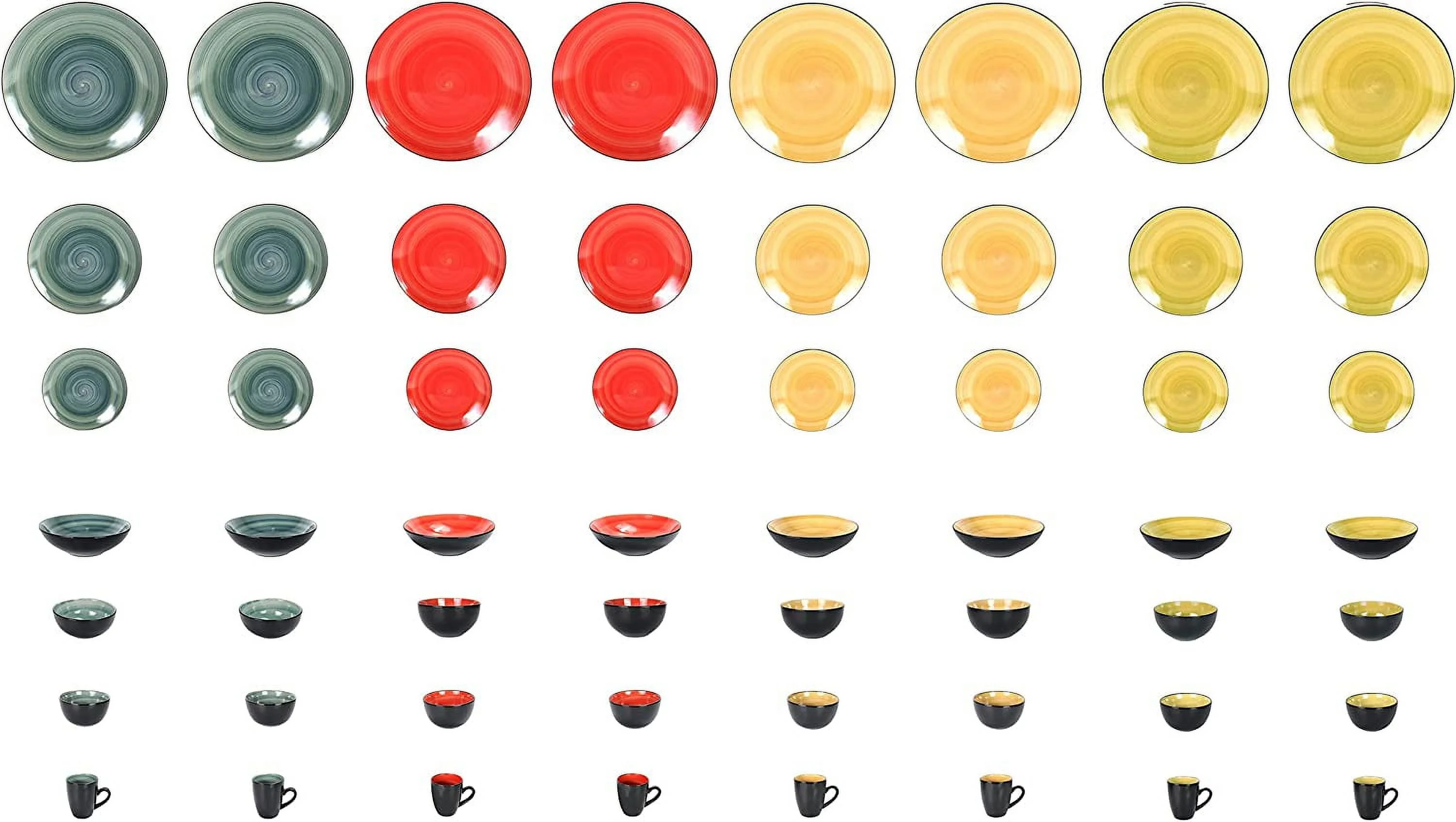 Stoneware Sonoma Dinnerware Set, Black + Speckled Spin Wash (56Pc Set, Mix Blue, Green, Red, Yellow)