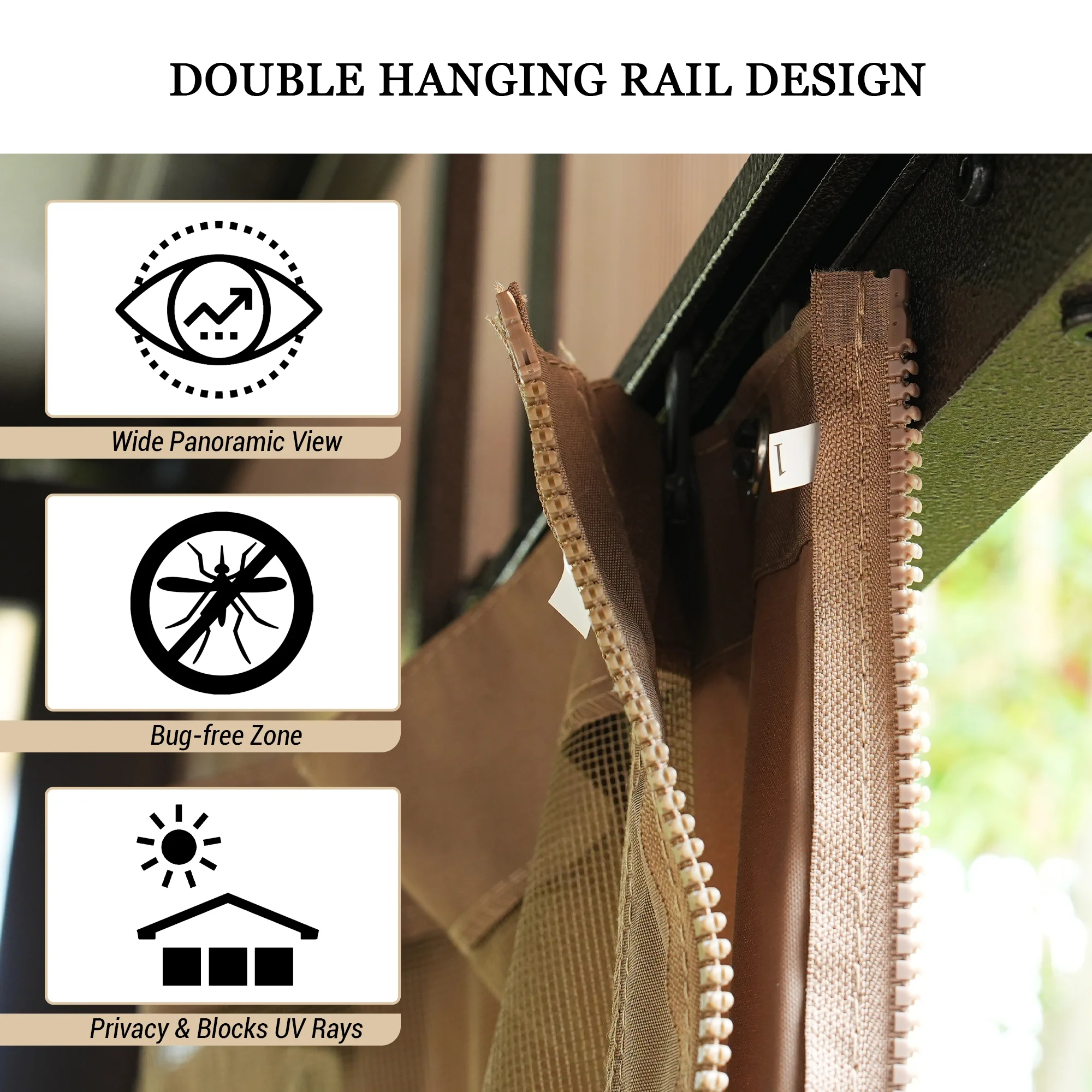 Mondawe 10x12 ft Wall-Mounted Hardtop Gazebo with Aluminum Frame, Galvanized Steel Roof, Sunroom, Curtains, and Netting