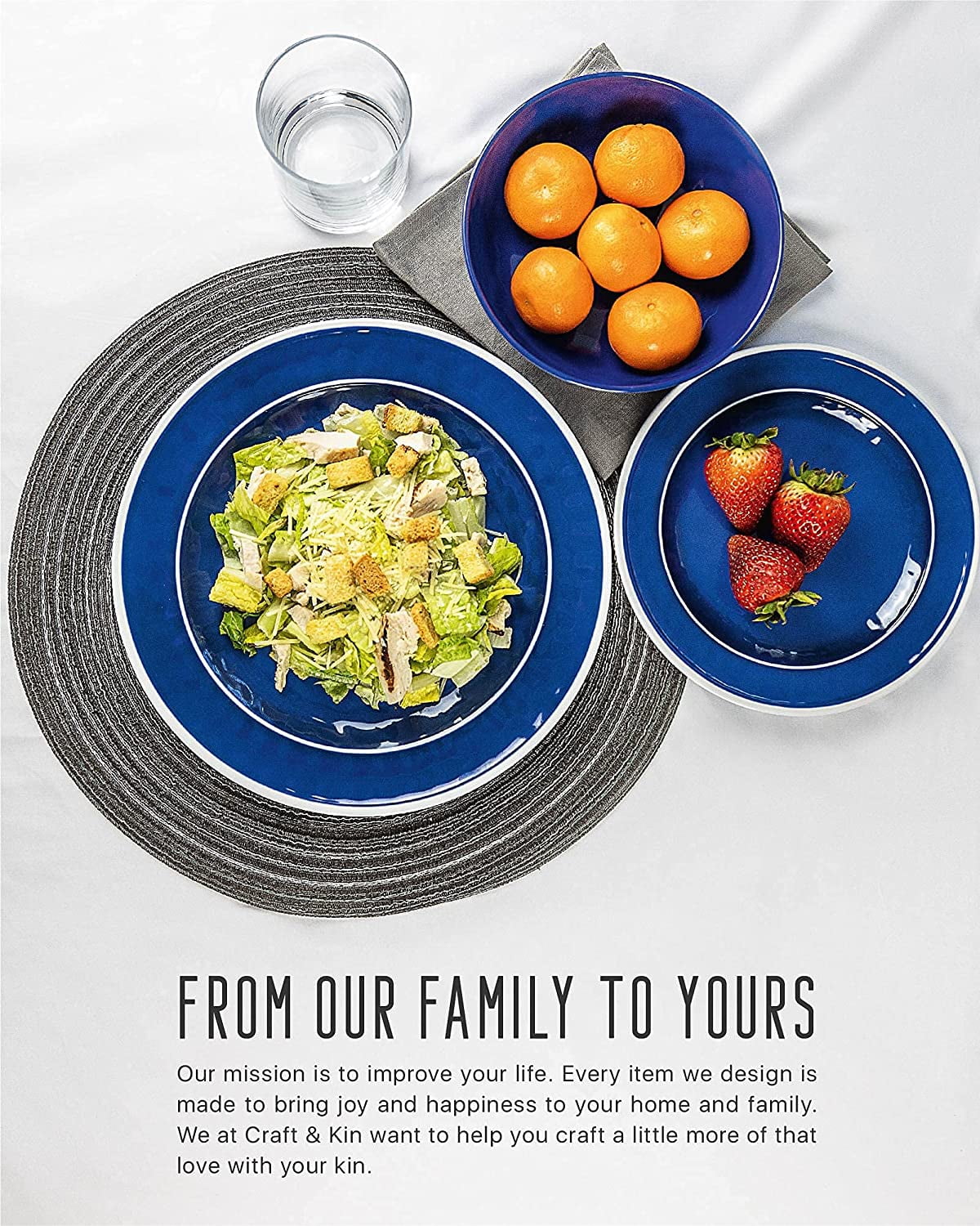 Craft & Kin Melamine Dinnerware Set - Sea Blue, Round (12 Piece Set)