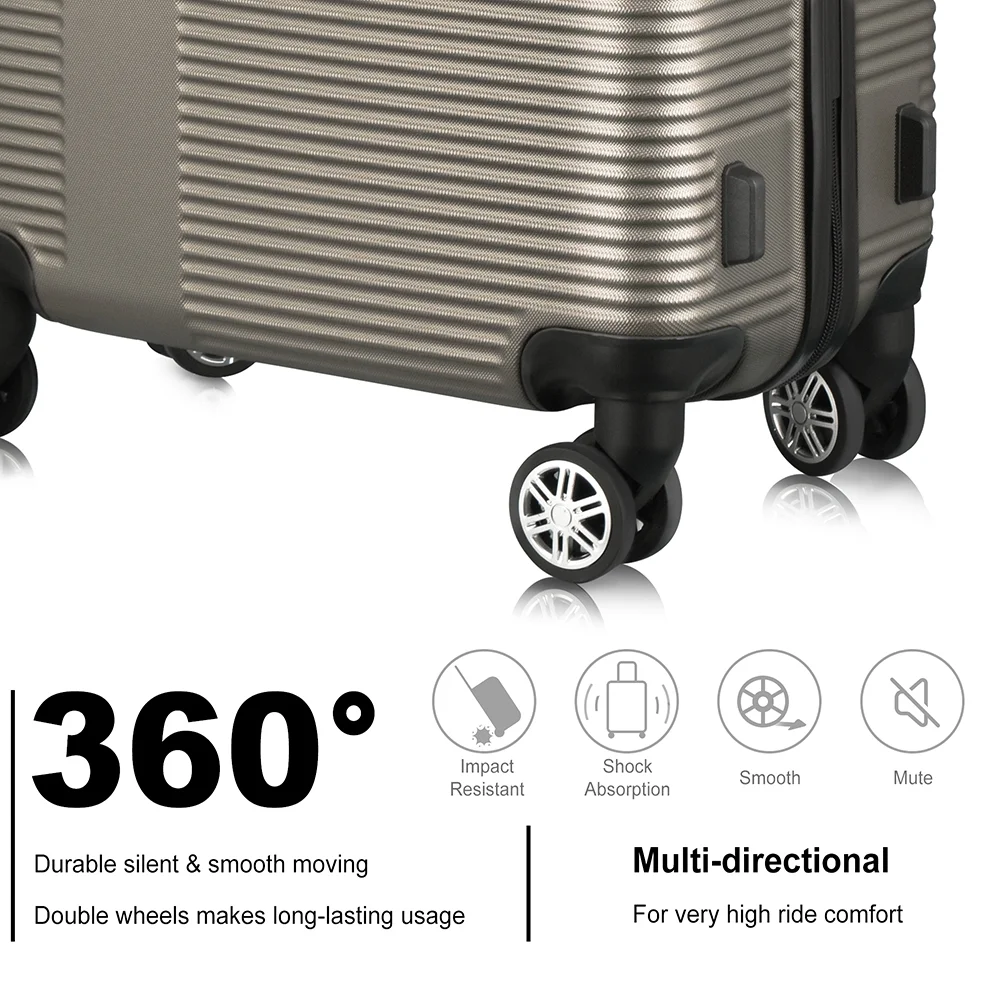 Fangsheng 3 Piece Luggage with TSA Lock ABS, Durable Luggage Set, Lightweight Suitcase with Hooks, Spinner Wheels Cross Stripe Luggage Sets 20in/24in/28in, Champagne
