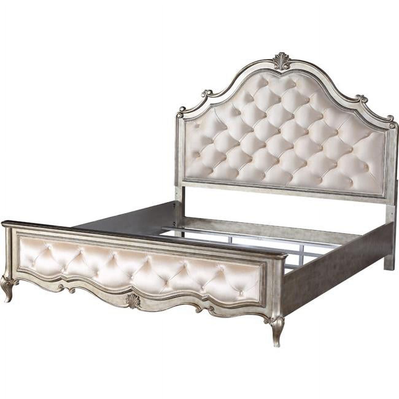 Esteban Queen Size Bed, Velvet & Antique Champagne