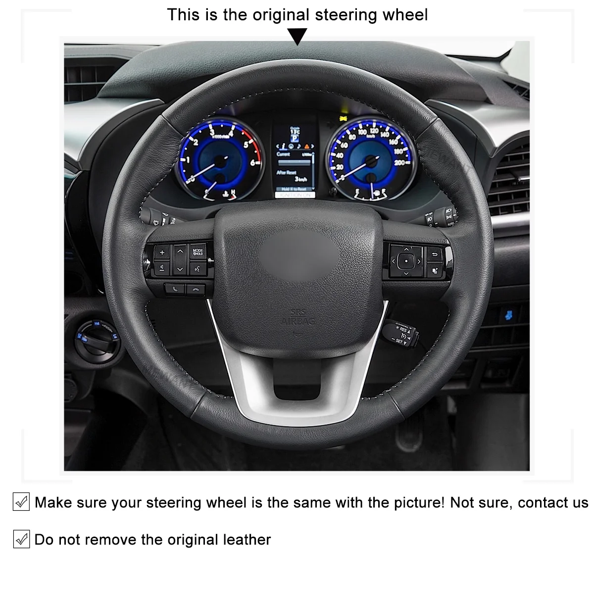 MEWANT Hand-Stitched Suede Steering Wheel Cover for Toyota Hilux 2015-2021 / Fortuner 2015-2021