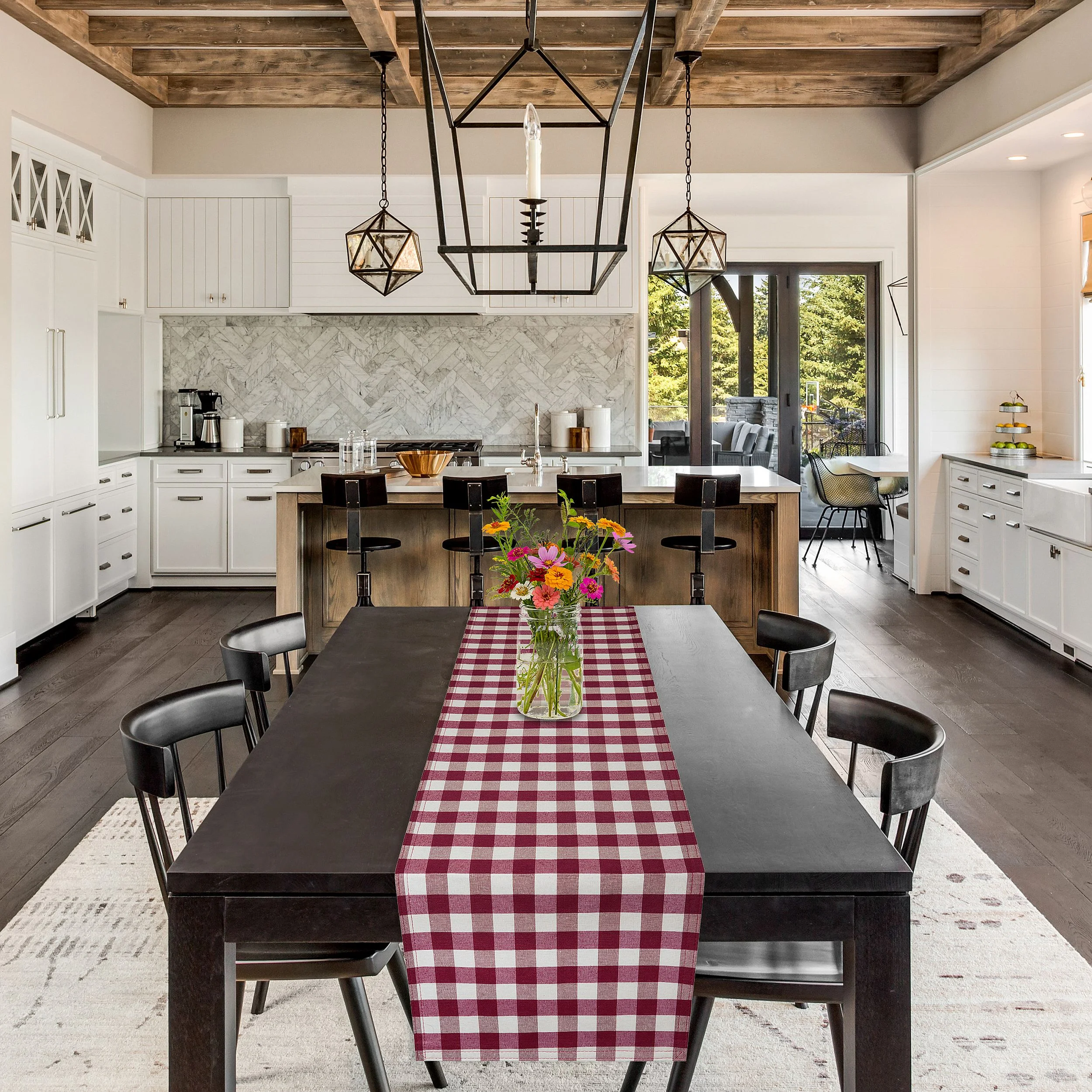 Buffalo Check Plaid Table Runner - Burgundy - 13-in x 36-in