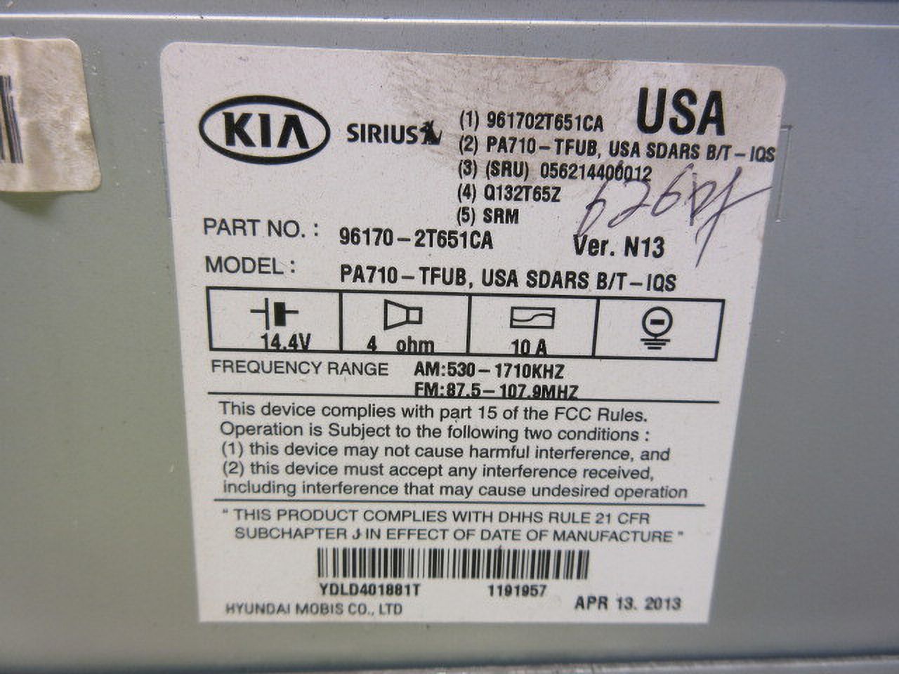 Pre-Owned 2011-2013 Kia Optima AM FM CD Mp3 SAT Radio Receiver OEM LKQ (Good)