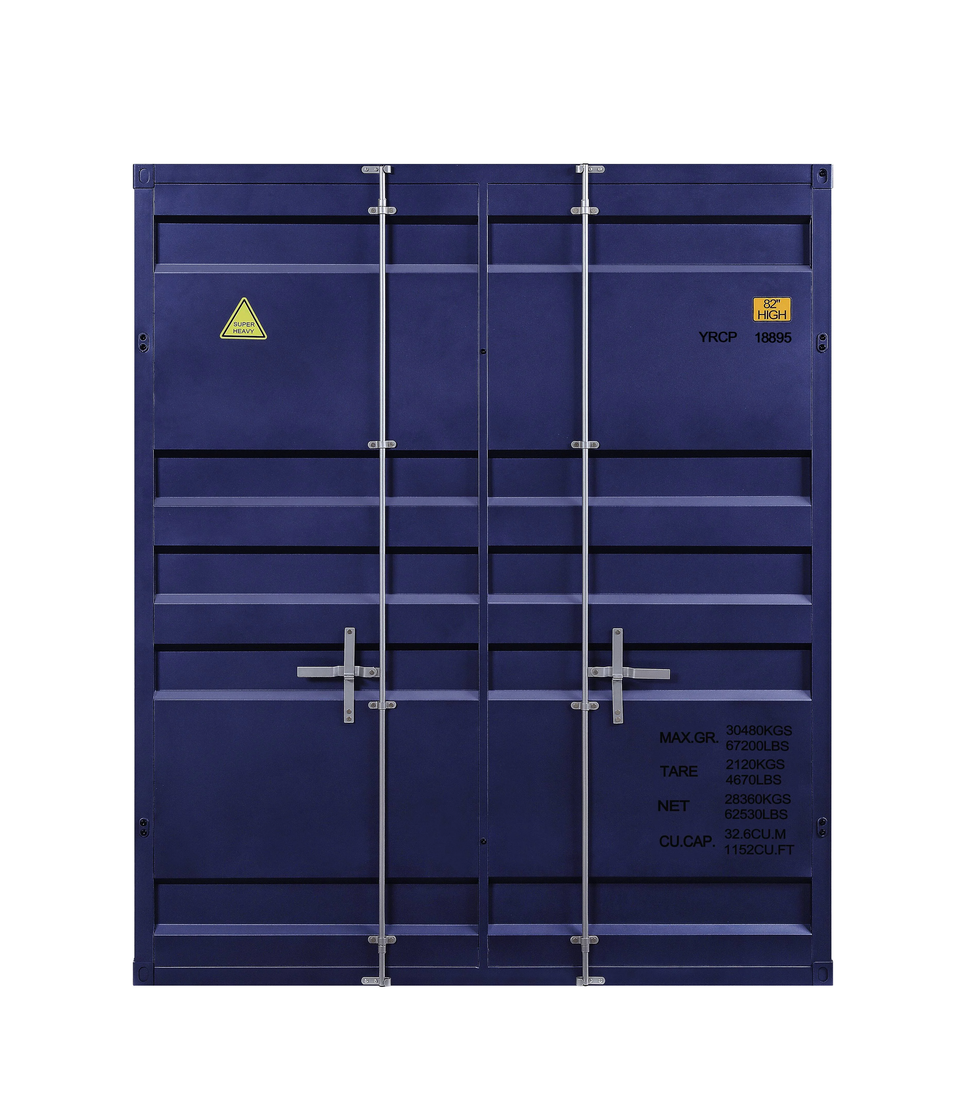 ACME Cargo Full over Full Bunk Bed with Built-In Ladder in Blue Metal