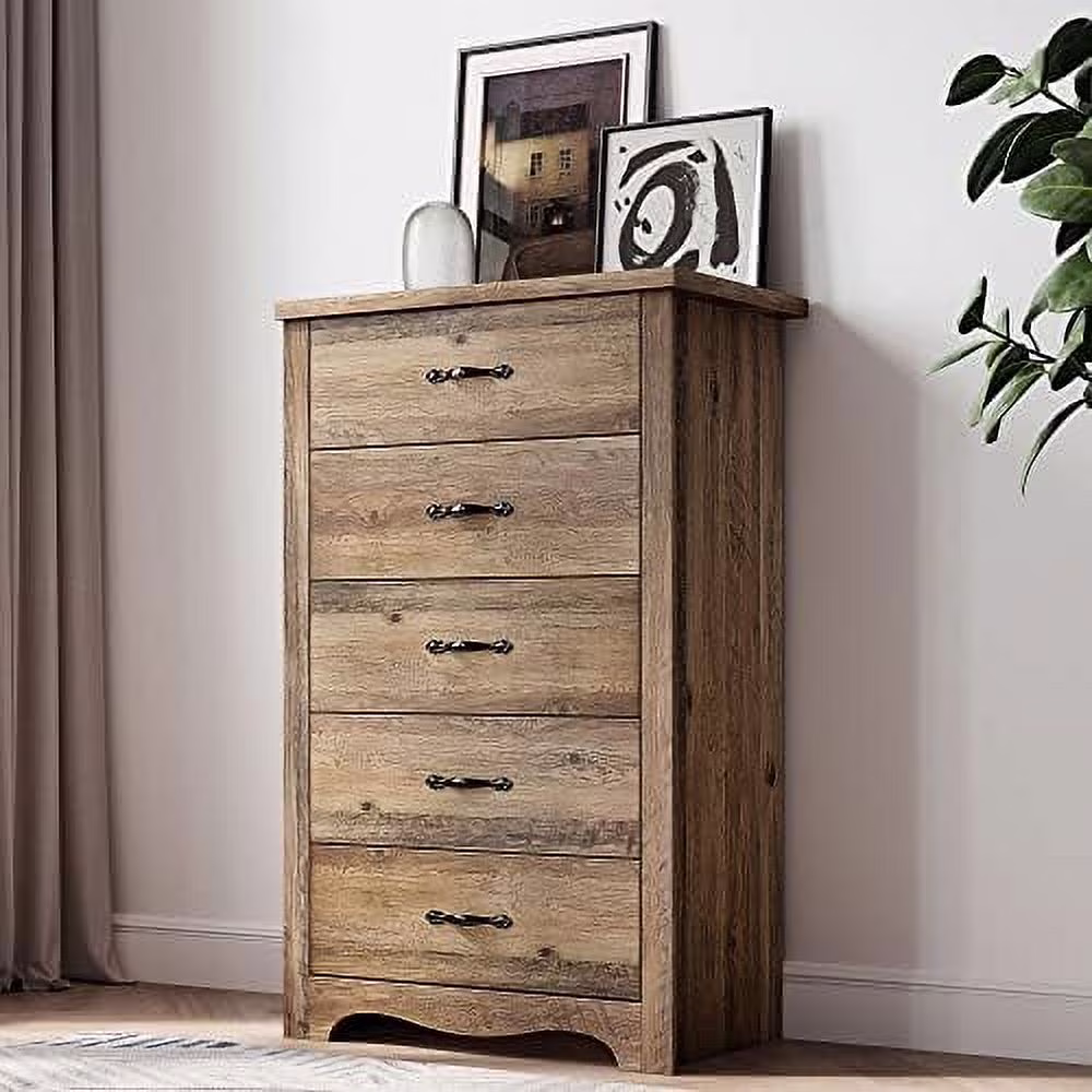 YZboomLife 5 Drawer Chest  Dresser for Bedroom  Nursery Dresser Organizer  Tall Dresser Chest of Drawers for  Bedroom - Brown
