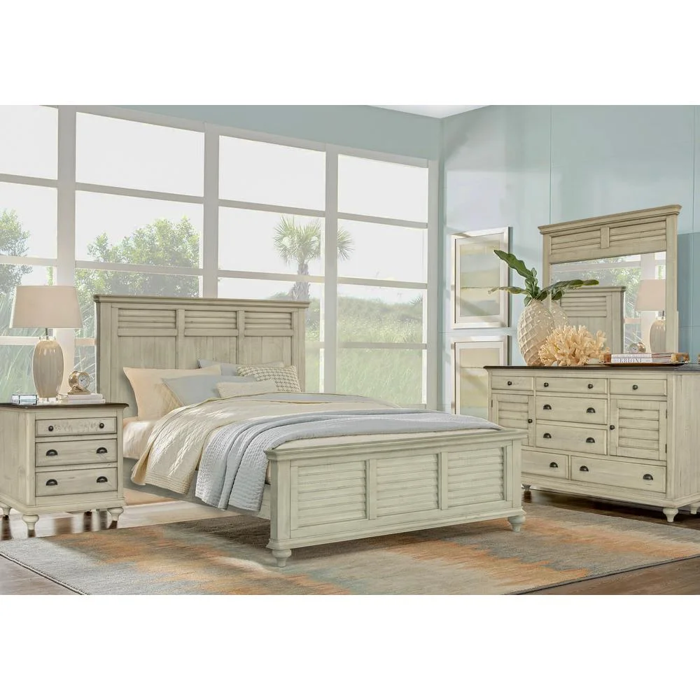 Sunset Trading Shades of Sand 5-Piece Wood King Bedroom Set in Cream Puff/Walnut