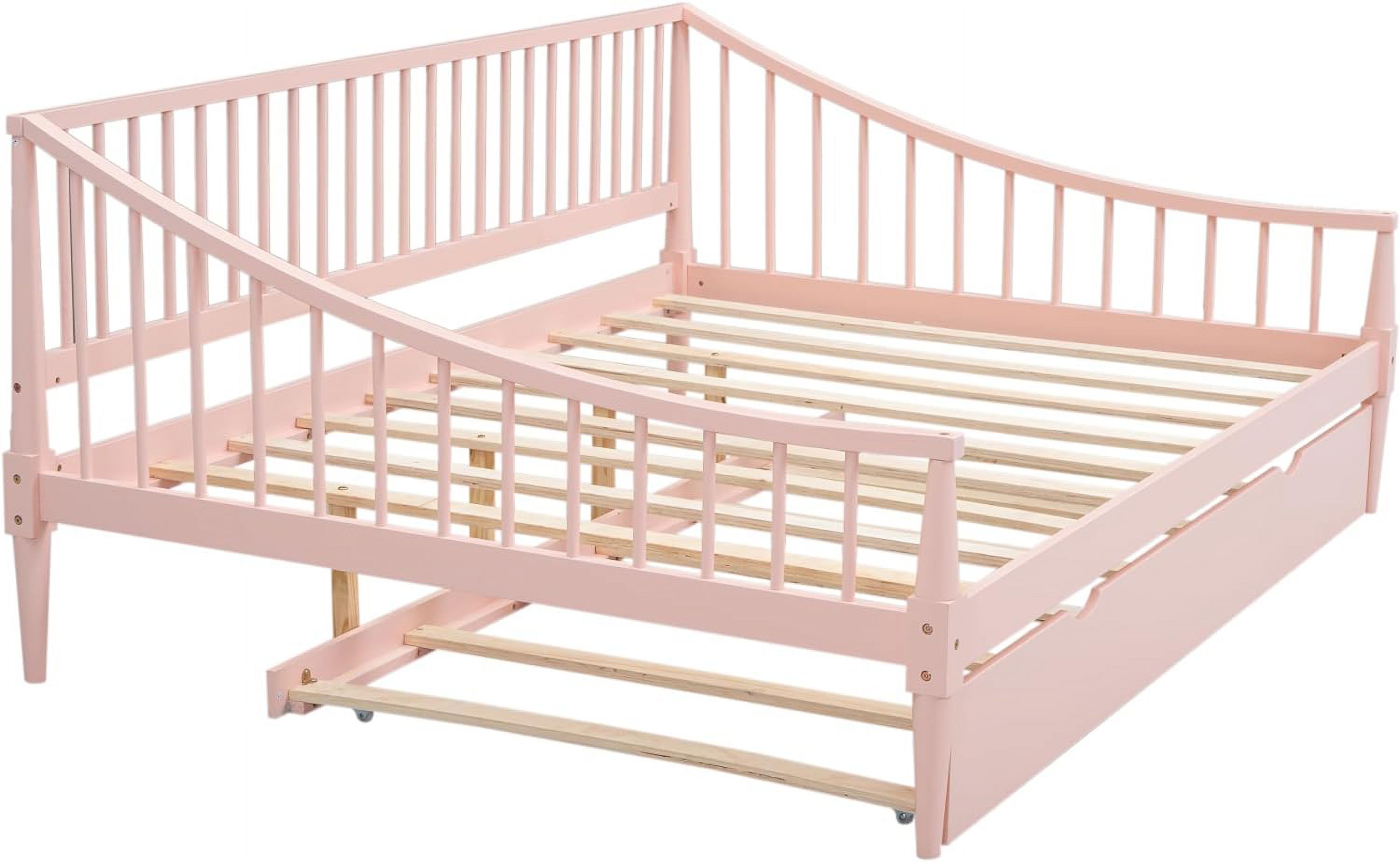 Full Size Daybed Frame with Trundle, Modern Day Bed with Solid Wood Sofa Bed Frame for Boys Girls, Full Size Trundle, No Box Spring Neede