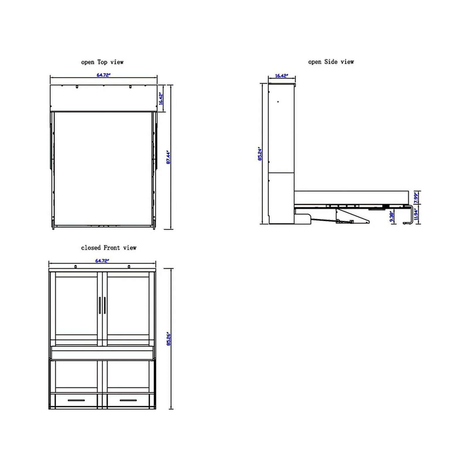 RoomAndLoft Brentwood Queen Solid Wood Murphy Wall Desk Bed in White