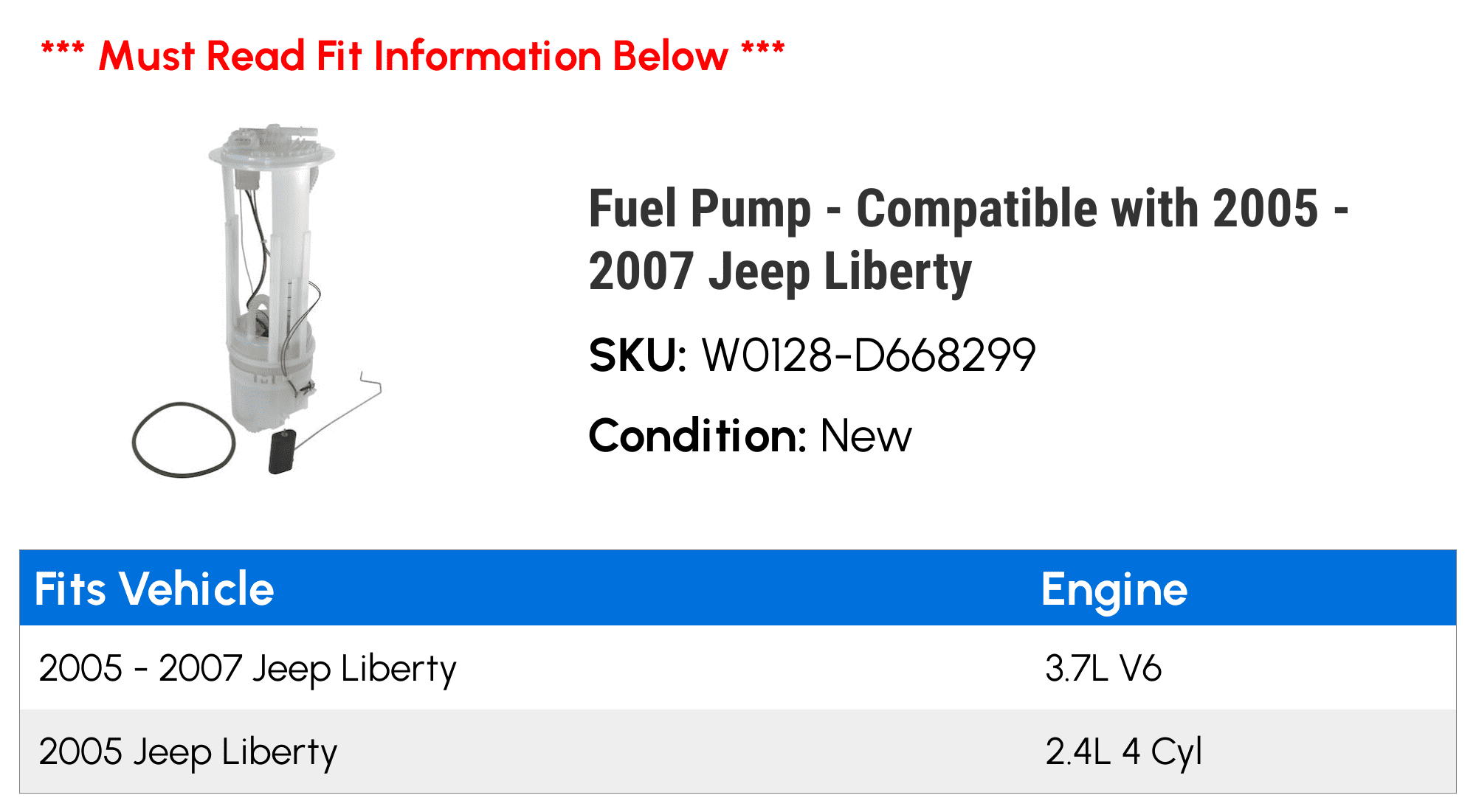 Fuel Pump - Compatible with 2005 - 2007 Jeep Liberty 2006