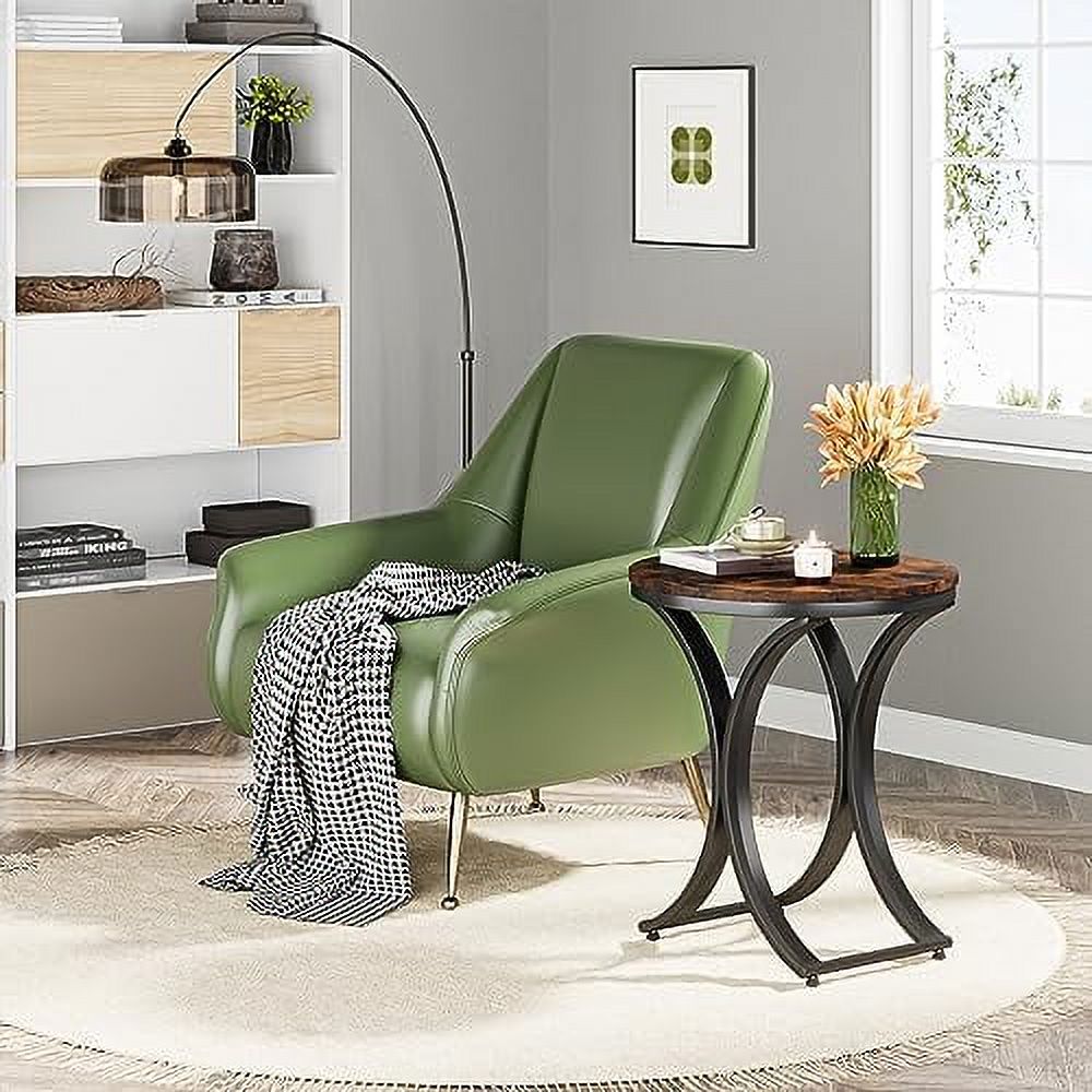 TJUNBOLIFE Rustic  Small C End Table Set of 2  Vintage Round End Table Accent Table Bedside Table Round Nightstand with Metal Frame Engineered Wood End Table for Living Room