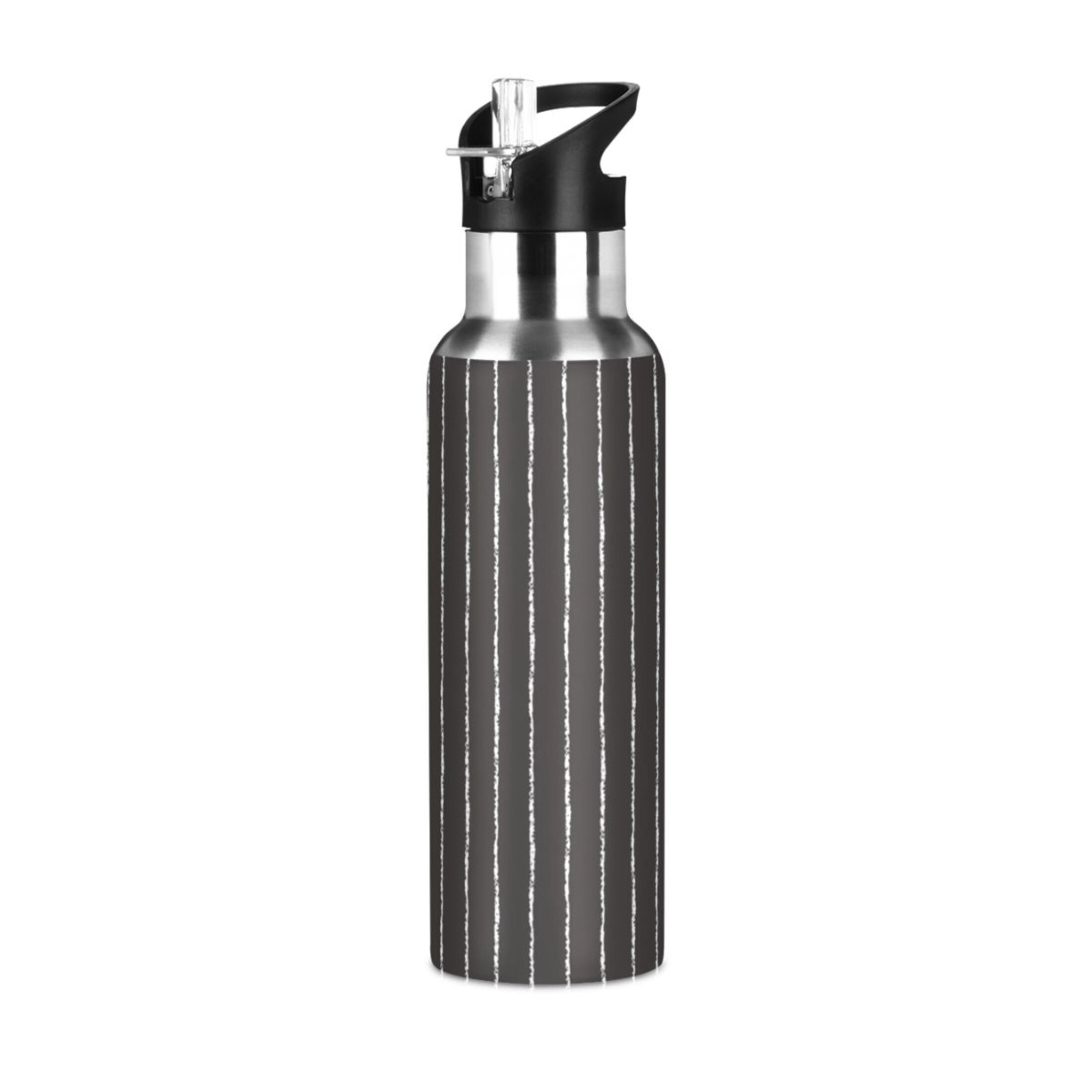 Stainless Steel Water Bottle Black White Stripe with Straw Lid Vacuum Insulated Leak Proof Flask Jug for Gym Travel Sports Cycling Outdoor 20 OZ